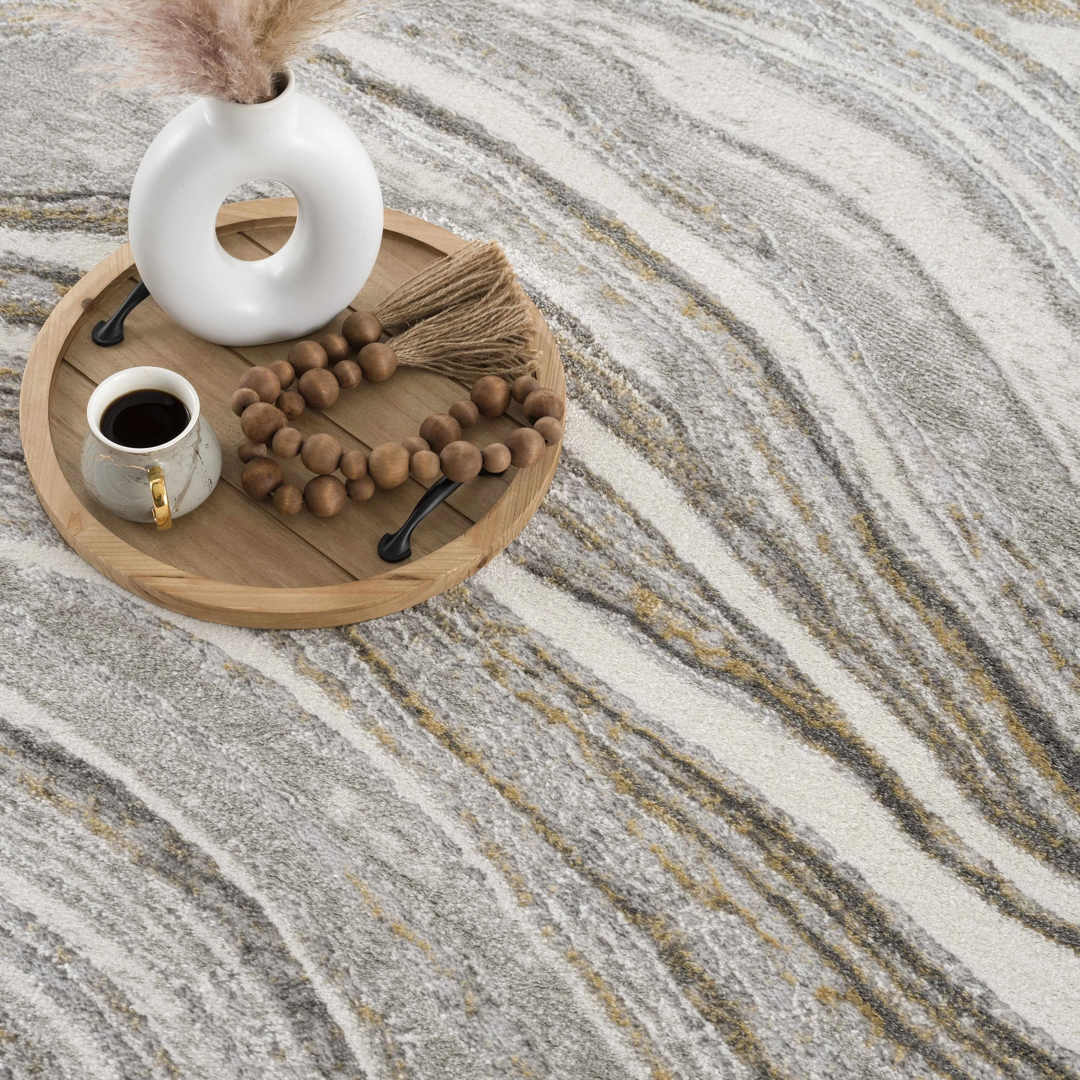 Hauteloom Liverpool Living Room. Bedroom Area Rug - Contemporary - Cream.Green - 7'10 x 10'