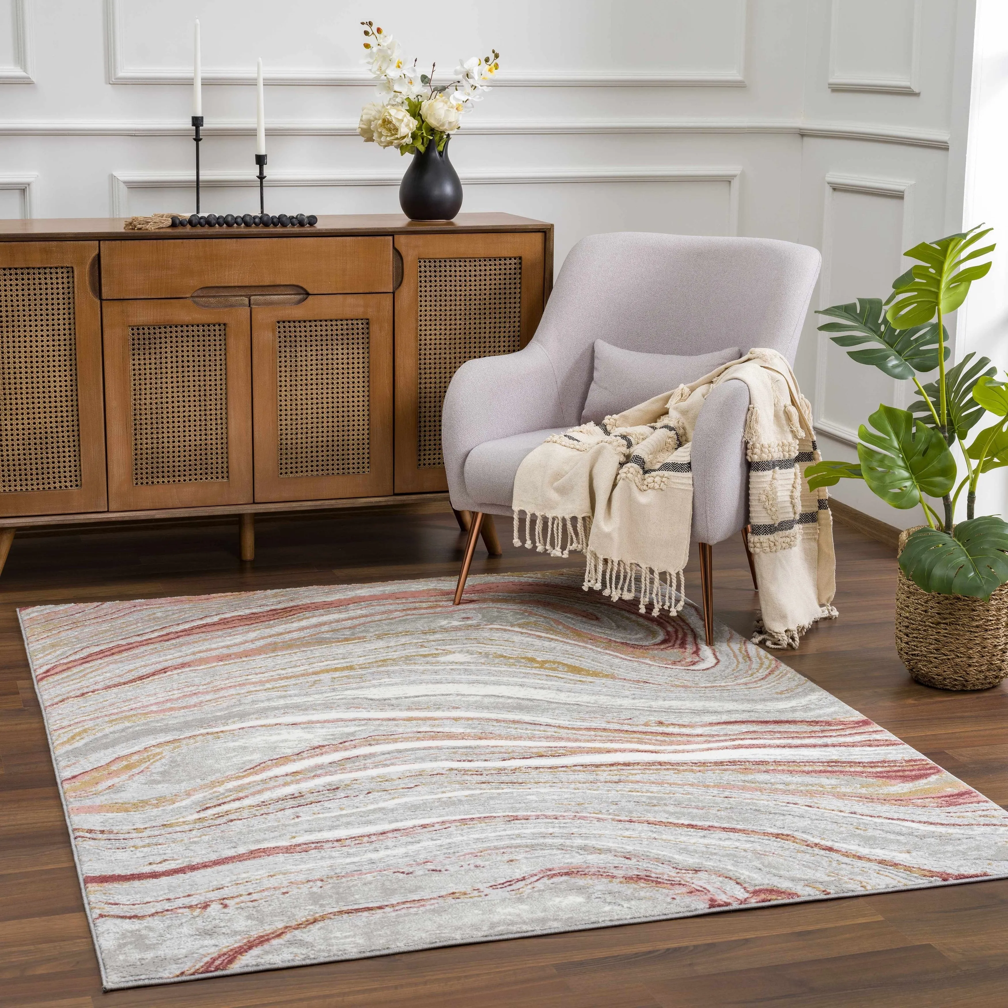 Hauteloom Liverpool Living Room. Bedroom Area Rug - Contemporary - Cream.Green - 7'10 x 10'