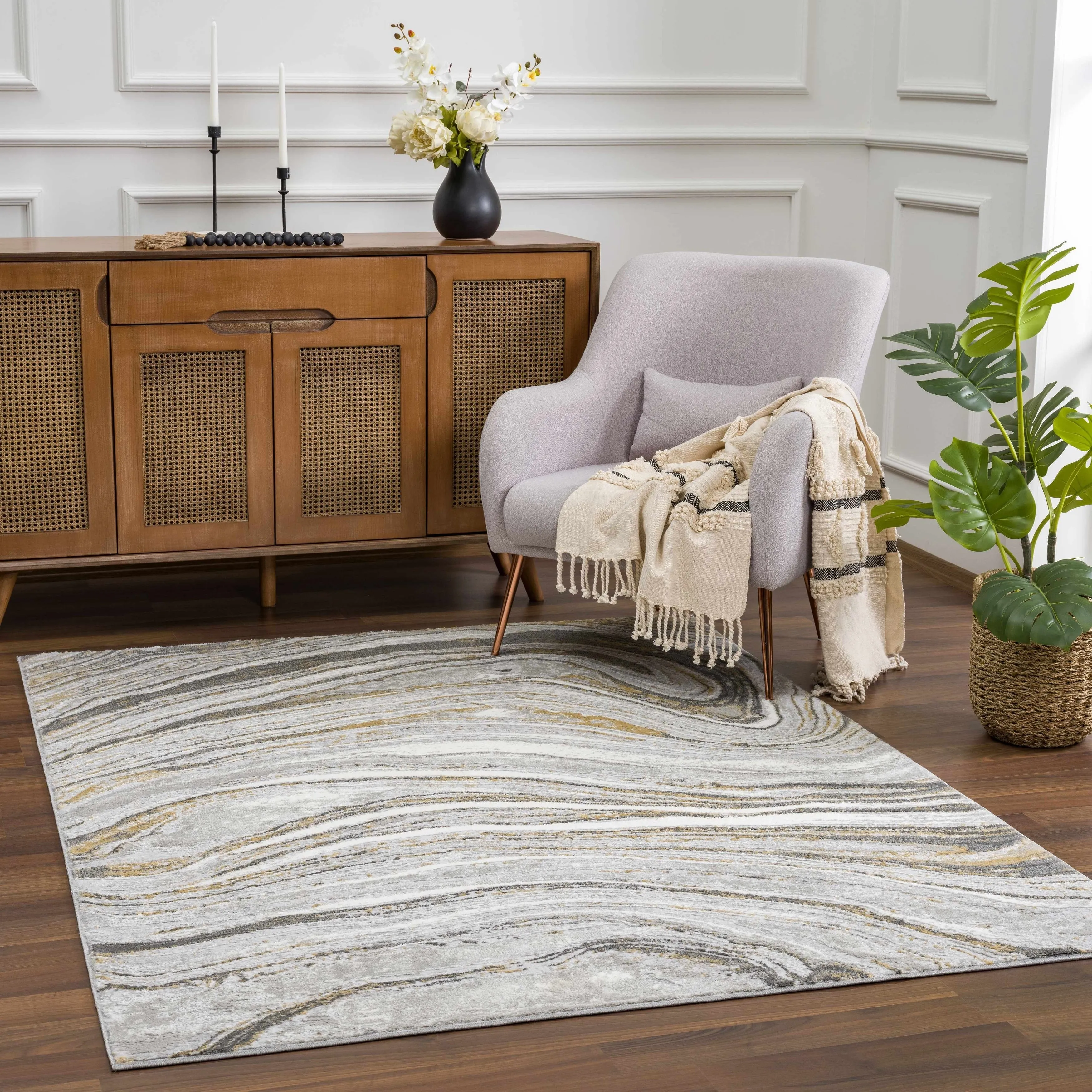 Hauteloom Liverpool Living Room. Bedroom Area Rug - Contemporary - Cream.Green - 7'10 x 10'