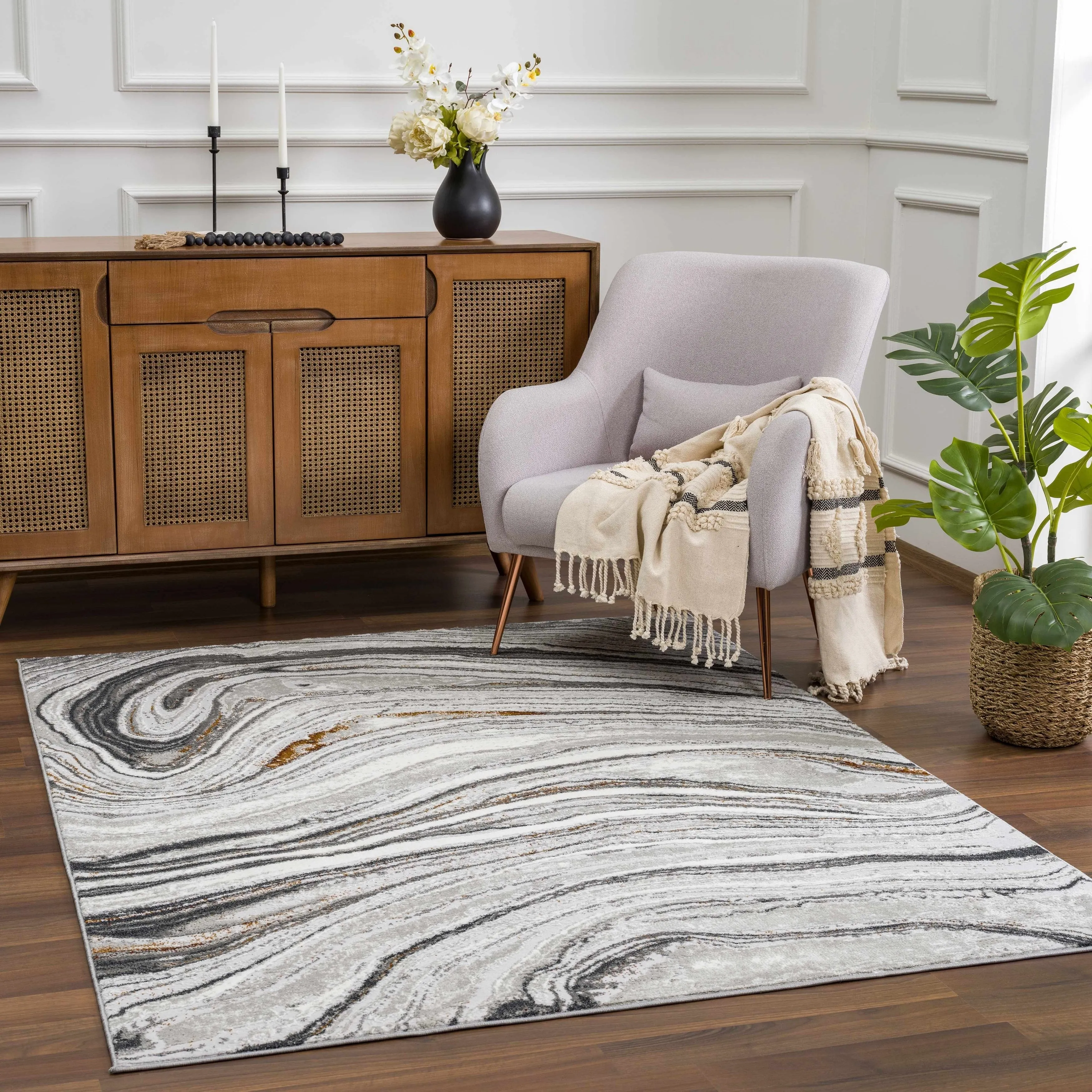 Hauteloom Liverpool Living Room. Bedroom Area Rug - Contemporary - Cream.Green - 7'10 x 10'