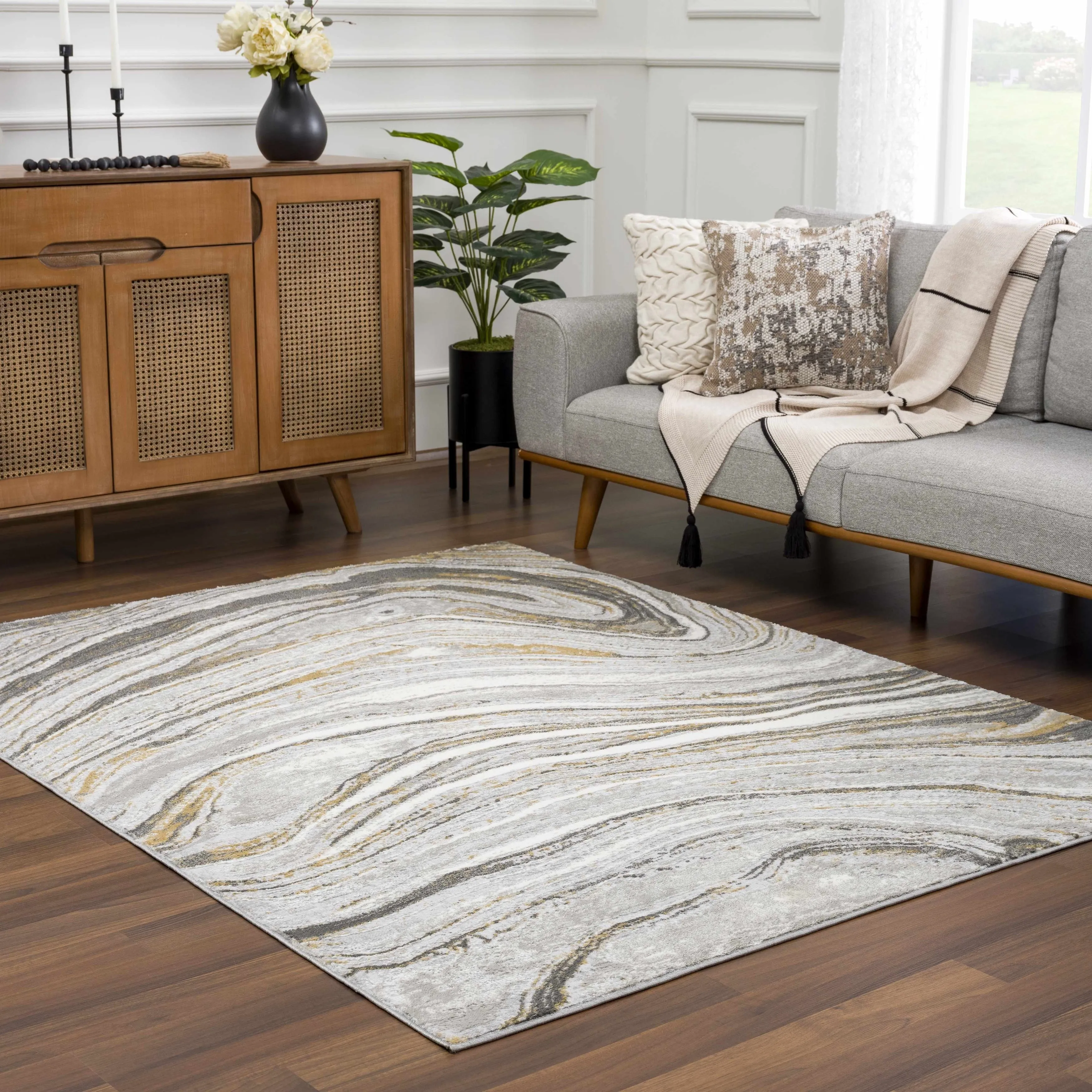 Hauteloom Liverpool Living Room. Bedroom Area Rug - Contemporary - Cream.Green - 7'10 x 10'