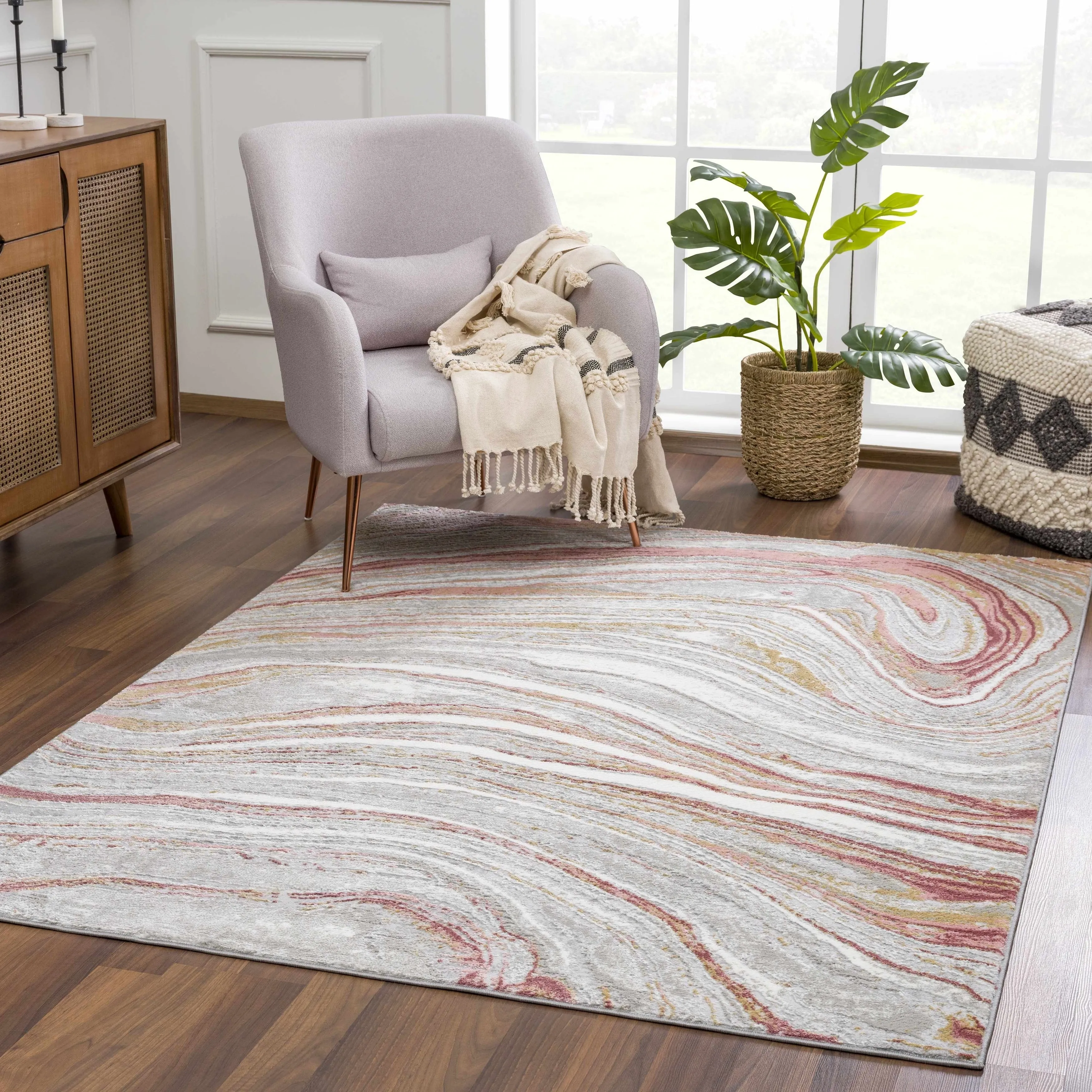 Hauteloom Liverpool Living Room. Bedroom Area Rug - Contemporary - Cream.Green - 7'10 x 10'