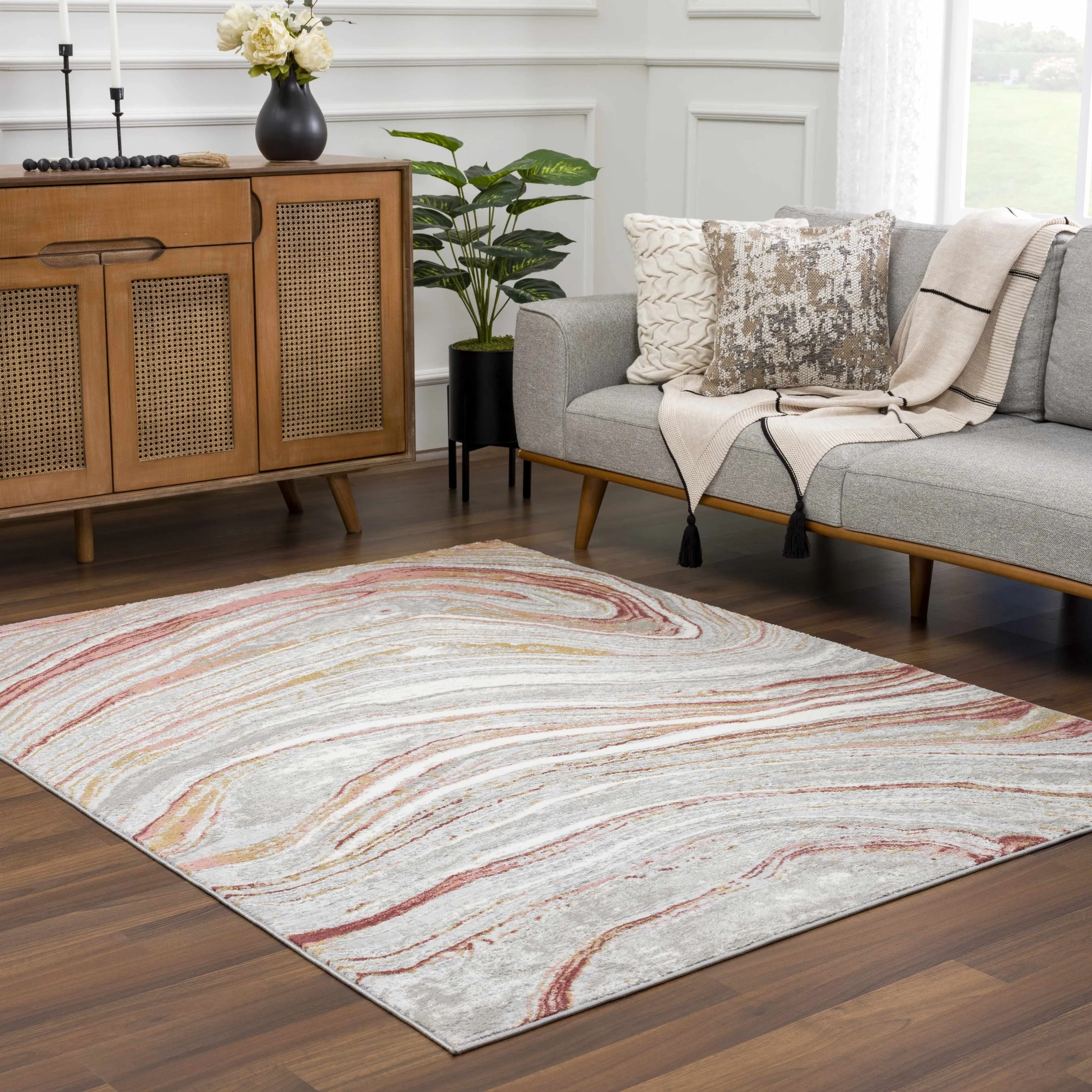 Hauteloom Liverpool Living Room. Bedroom Area Rug - Contemporary - Cream.Green - 7'10 x 10'