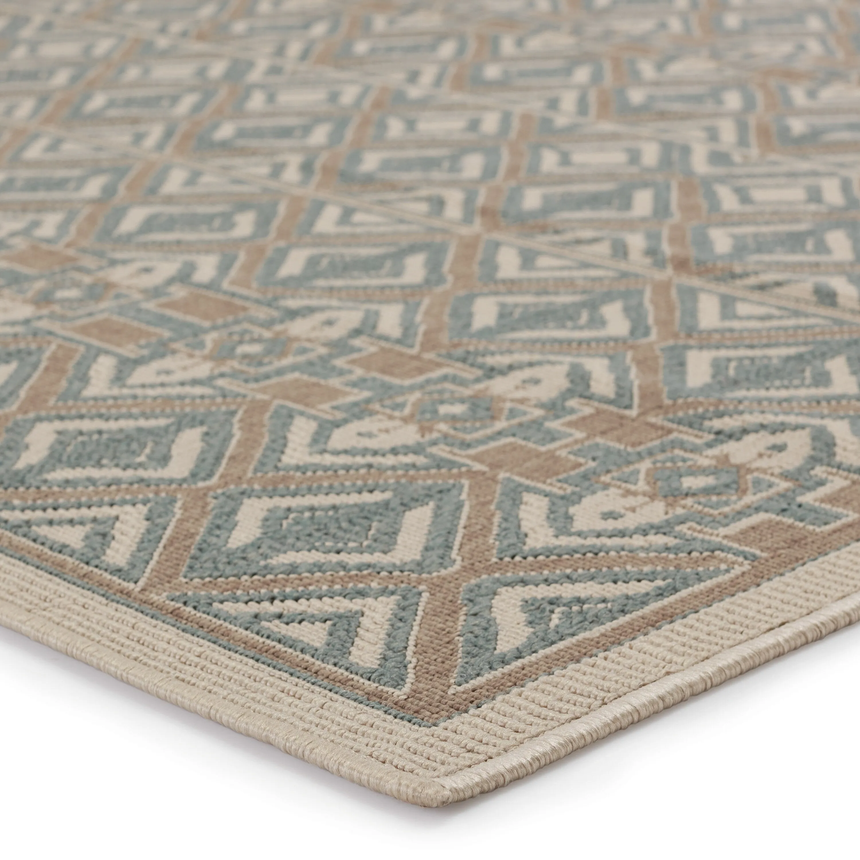 Hazina Indoor/ Outdoor Geometric Sea Green/ Beige Area Rug