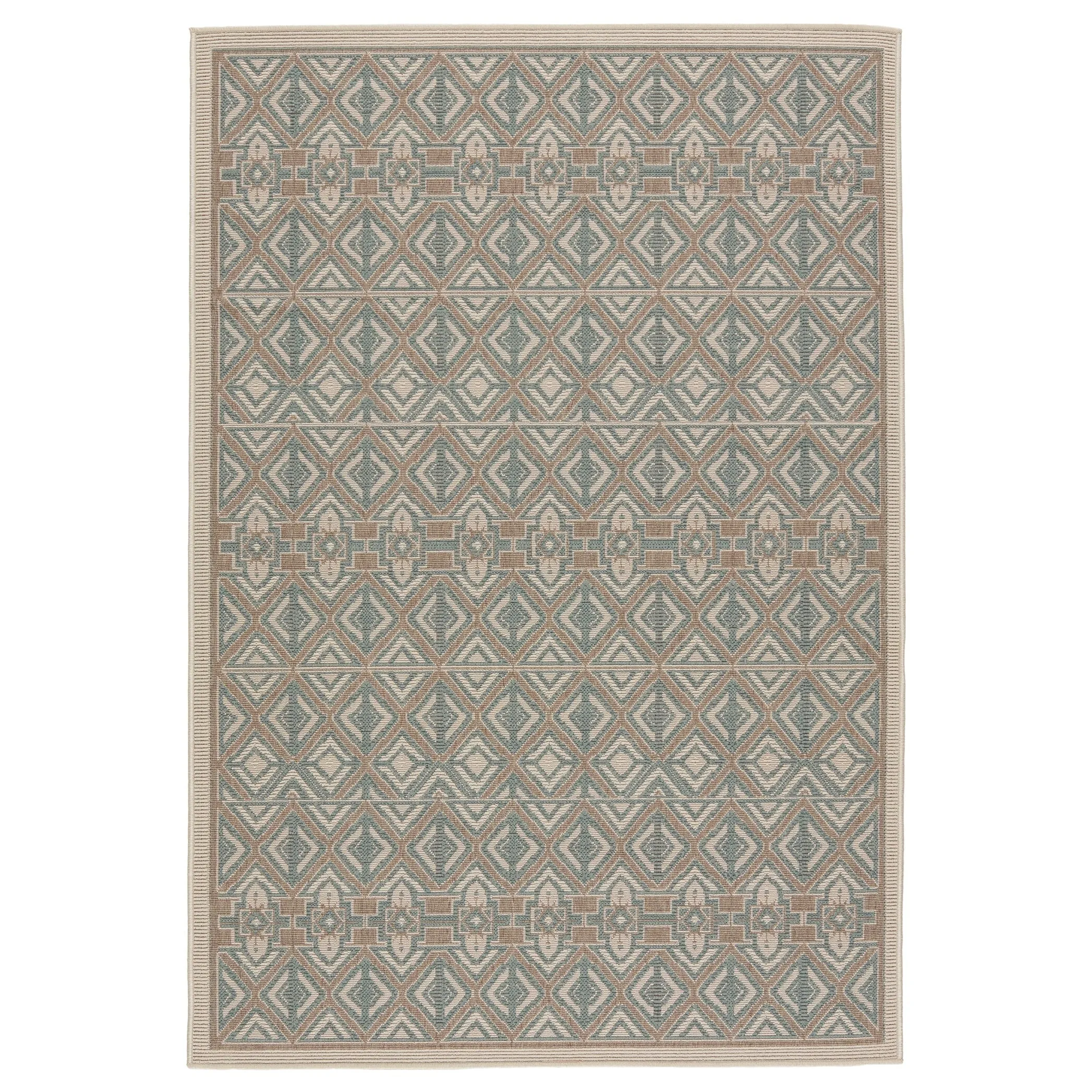 Hazina Indoor/ Outdoor Geometric Sea Green/ Beige Area Rug