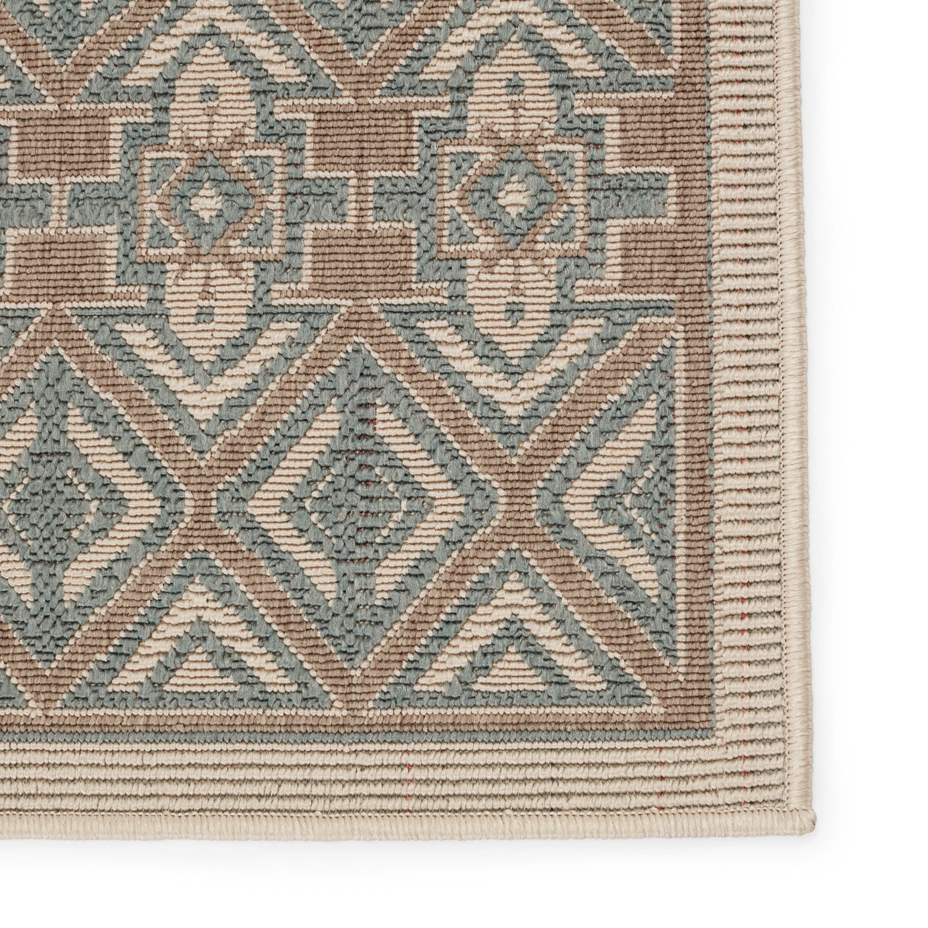 Hazina Indoor/ Outdoor Geometric Sea Green/ Beige Area Rug
