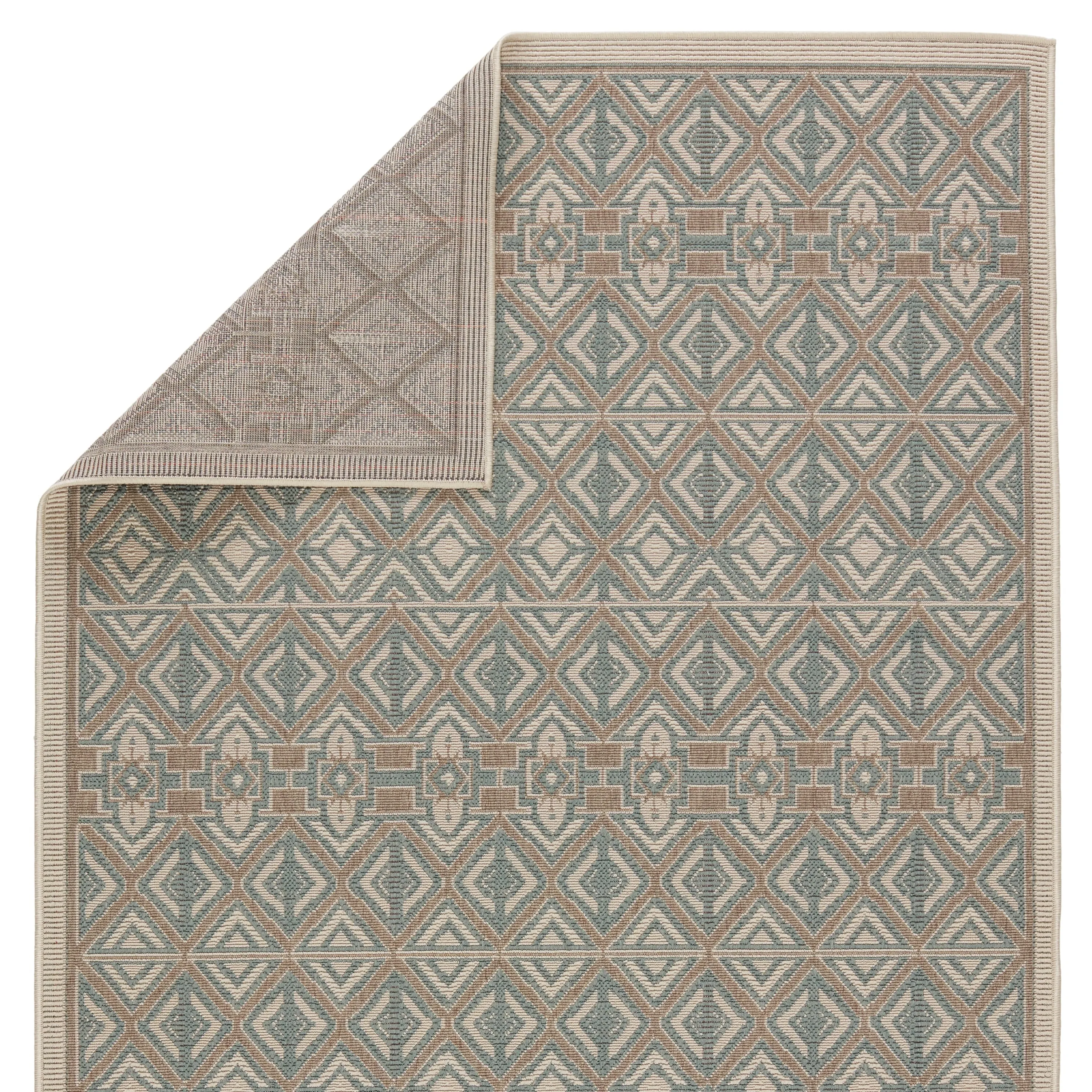 Hazina Indoor/ Outdoor Geometric Sea Green/ Beige Area Rug