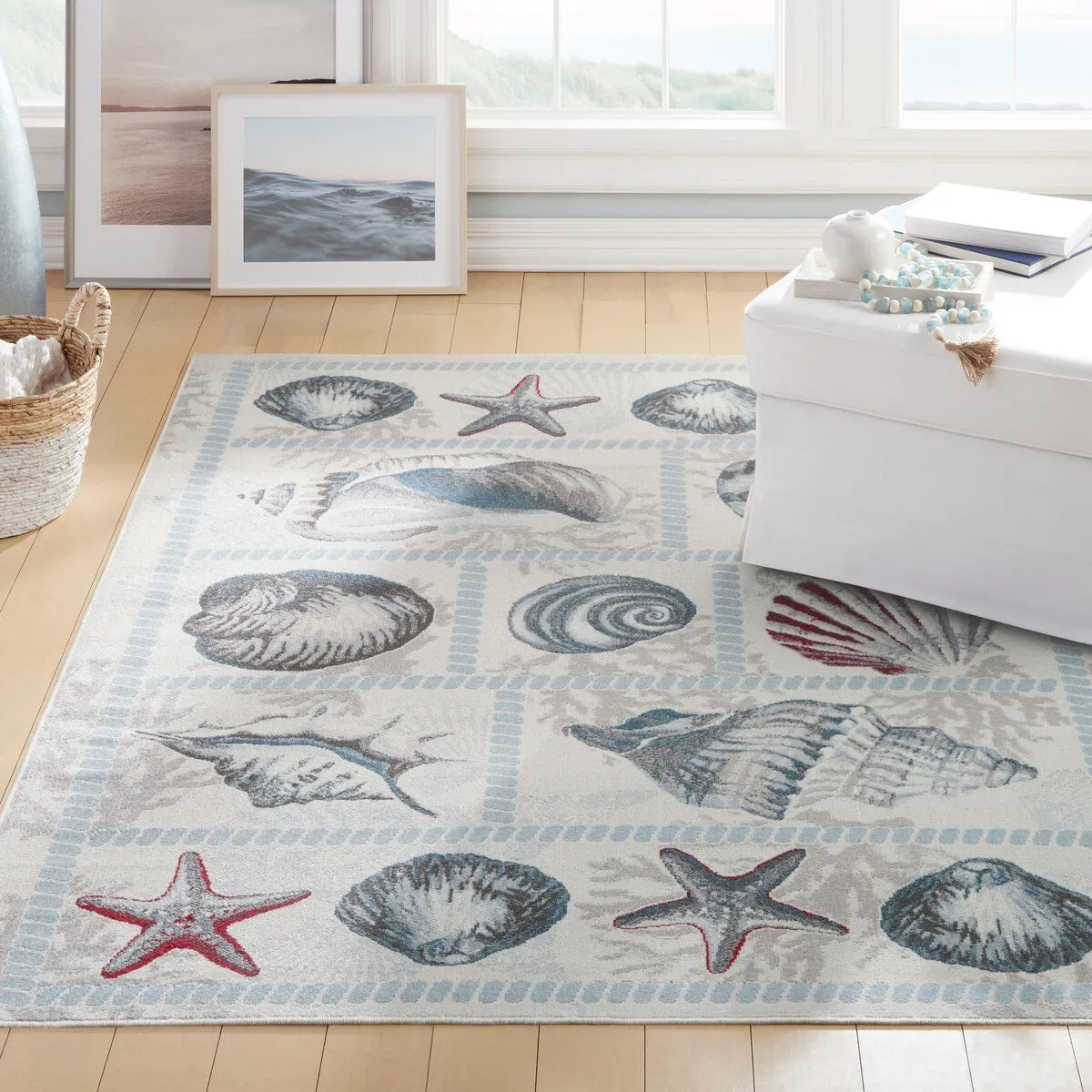 Home Dynamix Marine Sea Shells Coastal Starfish Indoor/Outdoor Area Rug