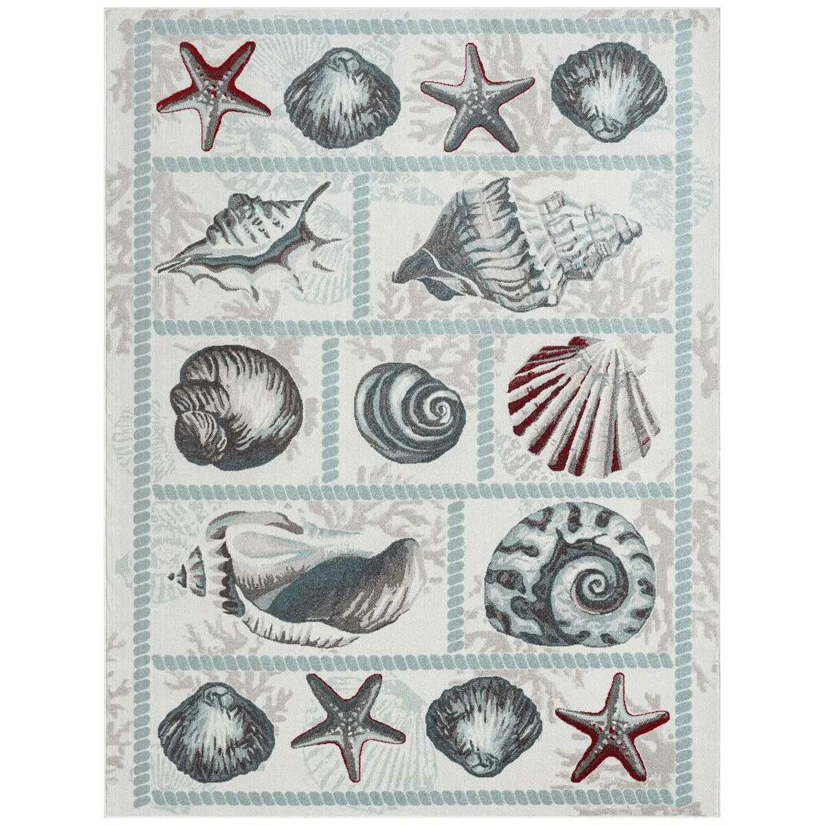 Home Dynamix Marine Sea Shells Coastal Starfish Indoor/Outdoor Area Rug