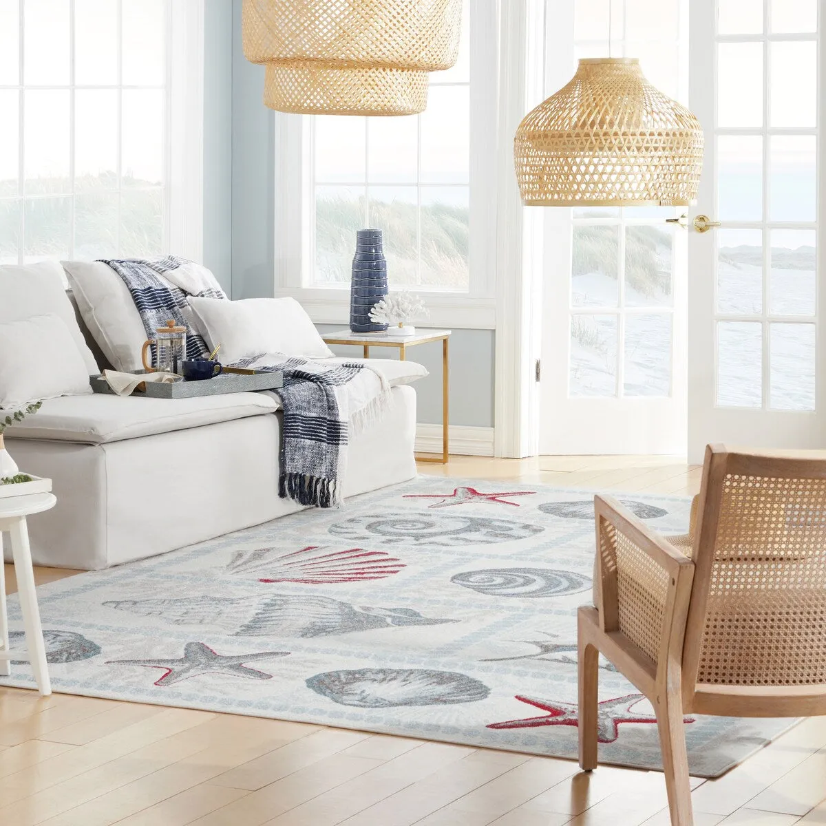 Home Dynamix Marine Sea Shells Coastal Starfish Indoor/Outdoor Area Rug