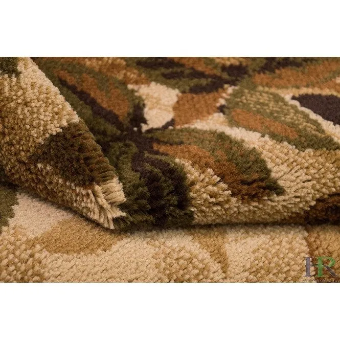 HR Lodge. Cabin Jungle and Wilderness Rug Cabin Area Rug Abstract. Green. Multicolor Pattern Mother Bear and Cubs Nature
