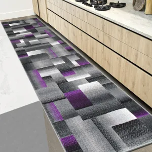 HR Purple Grey Silver Black Abstract Rug Modern Geometric Square Design