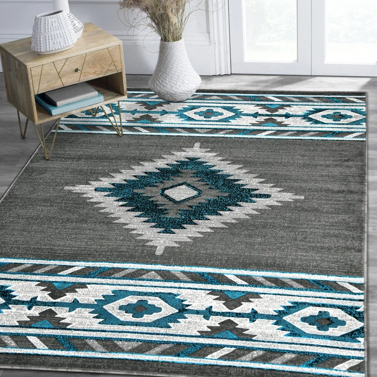 HR Southwestern Rugs for Cabin Tribal Medallion Carpet for Livingroom
