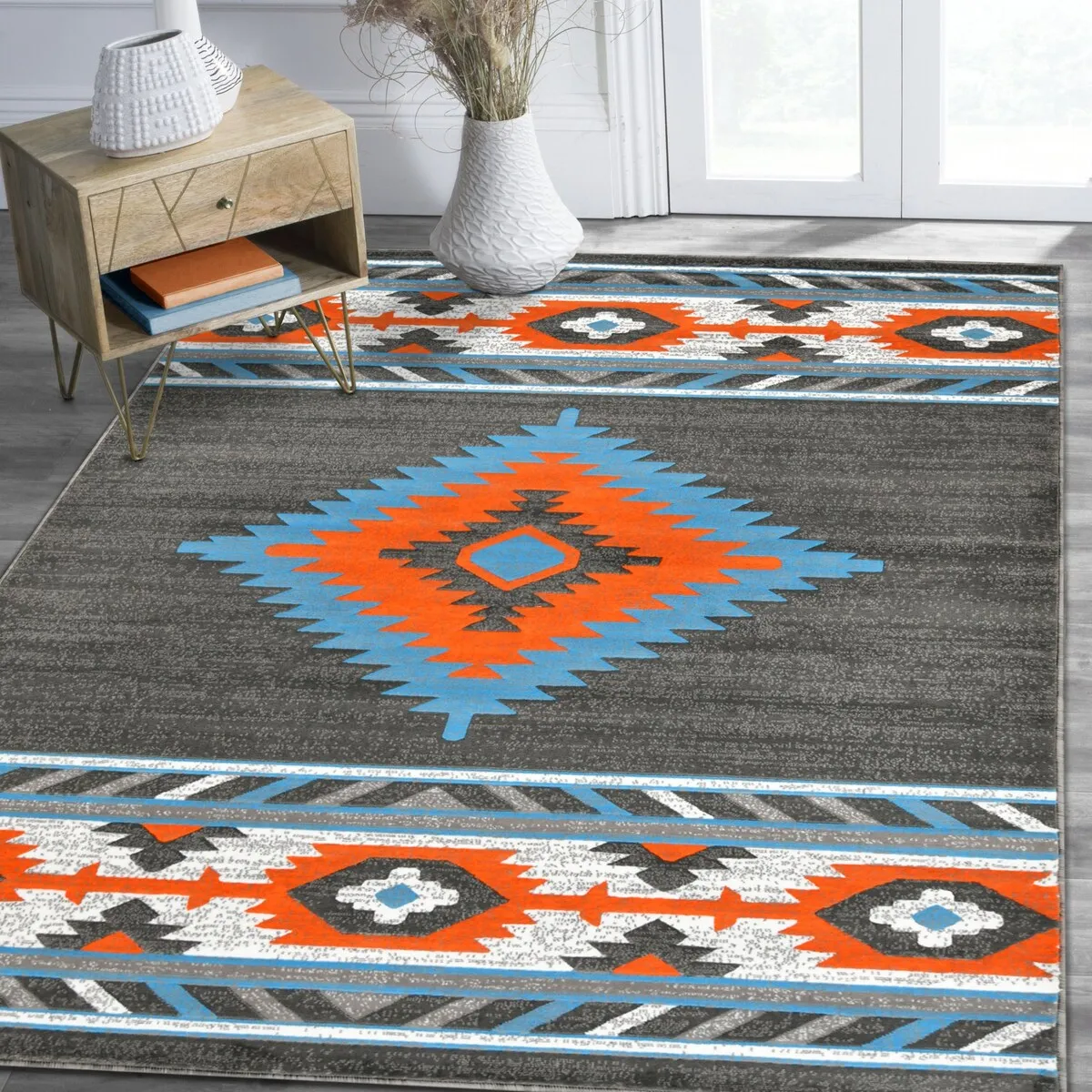 HR Southwestern Rugs for Cabin Tribal Medallion Carpet for Livingroom