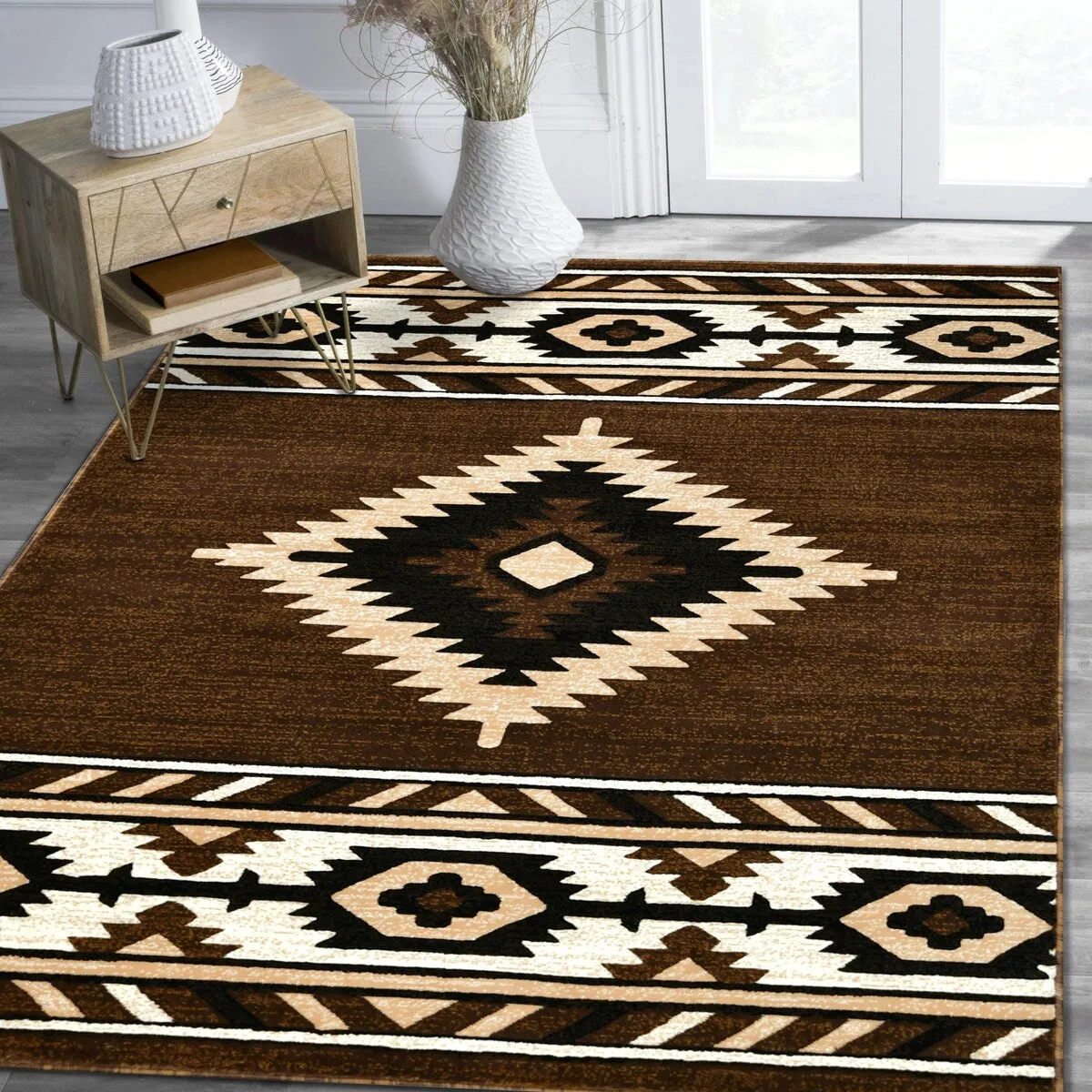 HR Southwestern Rugs for Cabin Tribal Medallion Carpet for Livingroom
