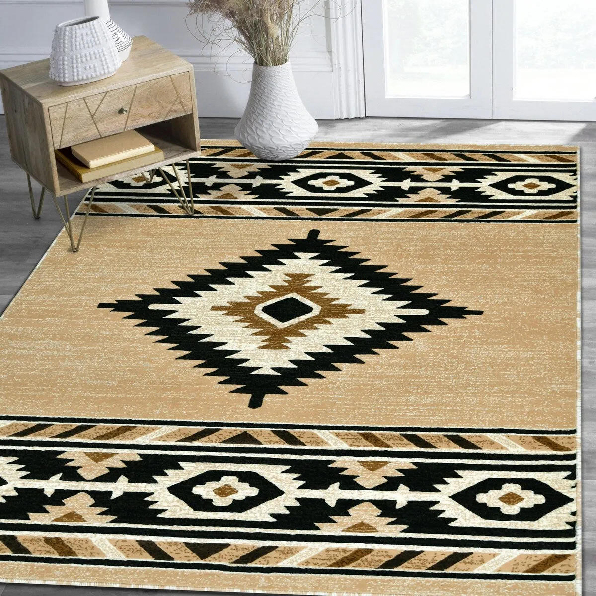 HR Southwestern Rugs for Cabin Tribal Medallion Carpet for Livingroom