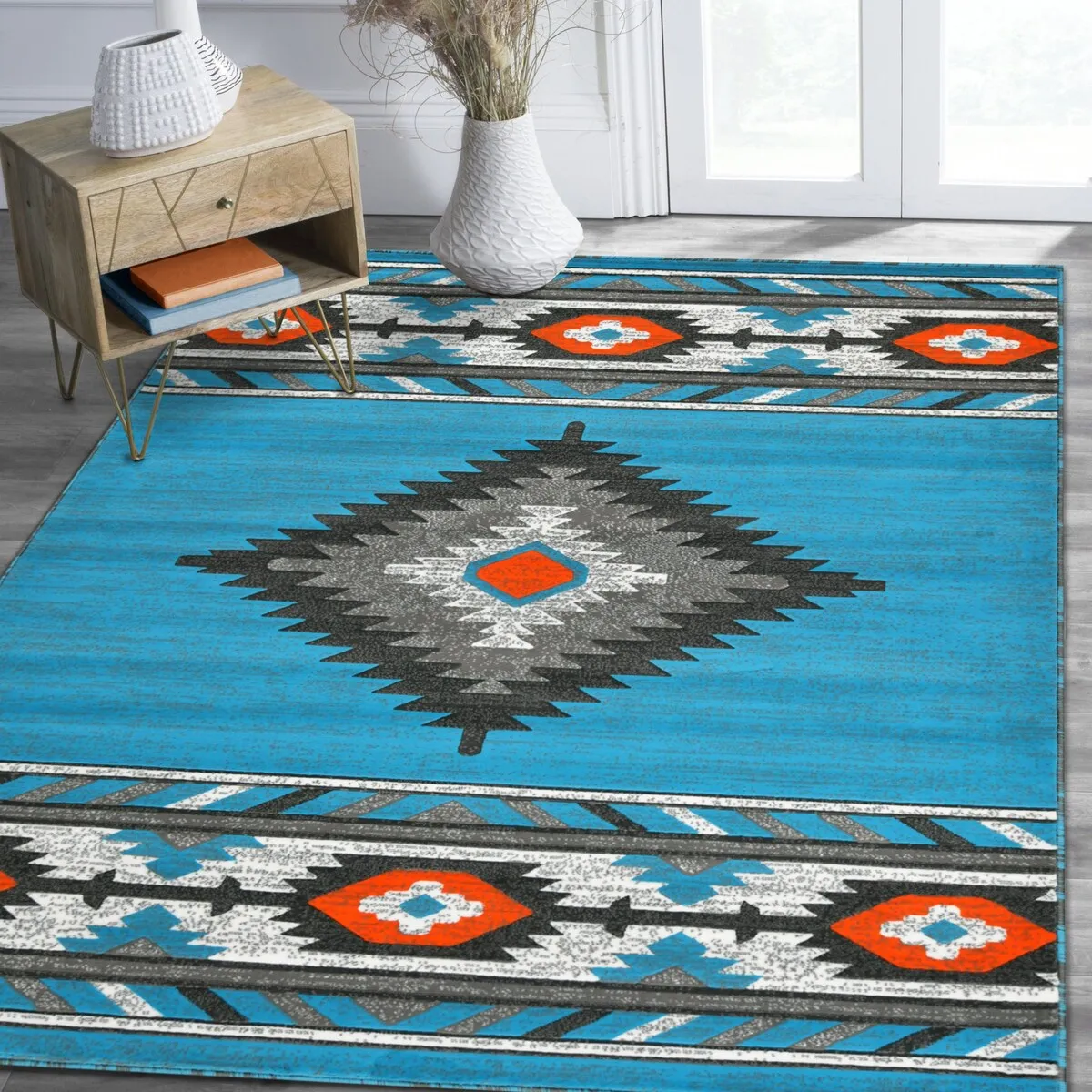 HR Southwestern Rugs for Cabin Tribal Medallion Carpet for Livingroom