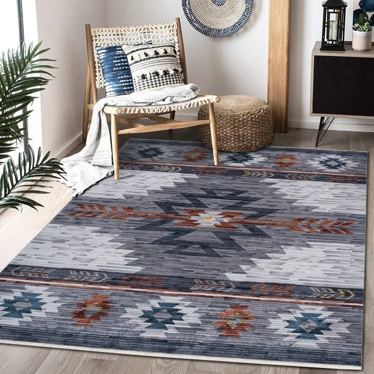 HR Southwestern Rugs Inspired Modern Faded Tribal Floor cover. Super soft and plush