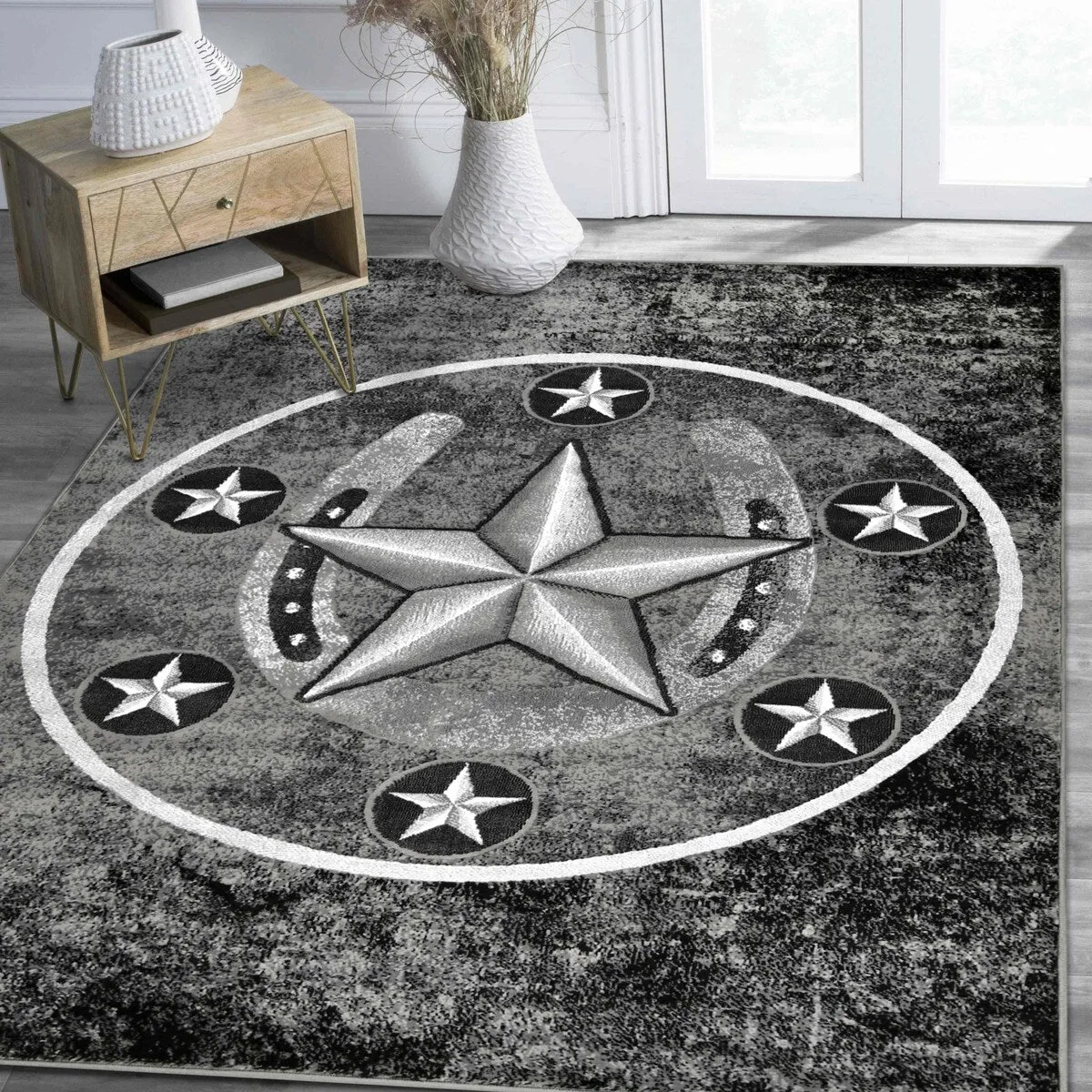 HR Texas Star. Cowboy Area Rug Texas Western Star Rustic