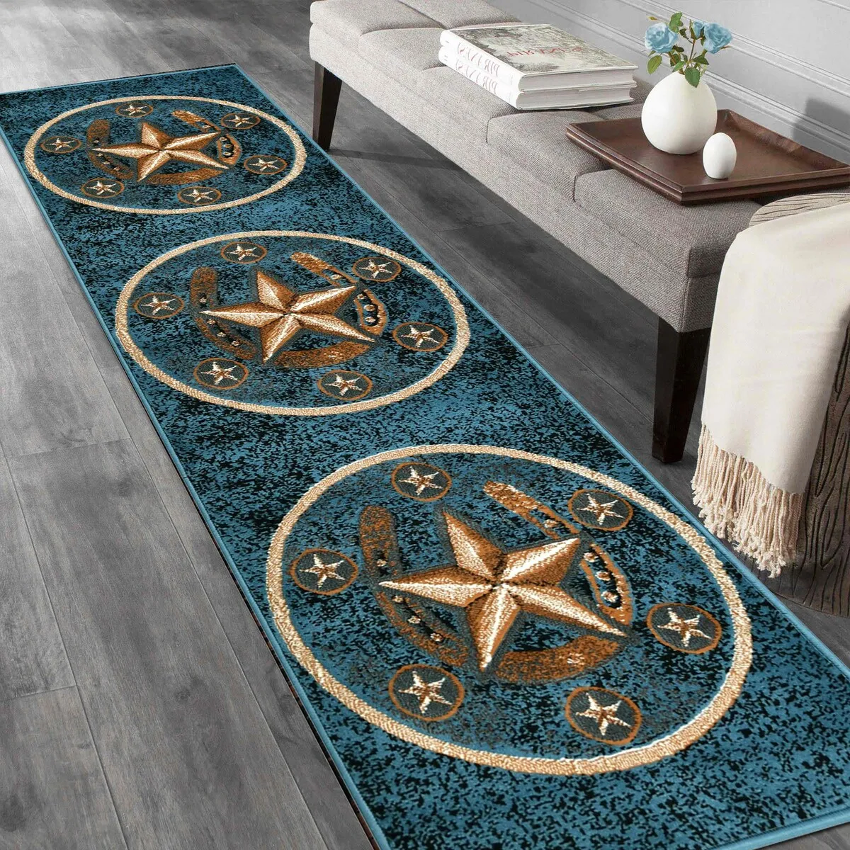 HR Texas Star. Cowboy Area Rug Texas Western Star Rustic