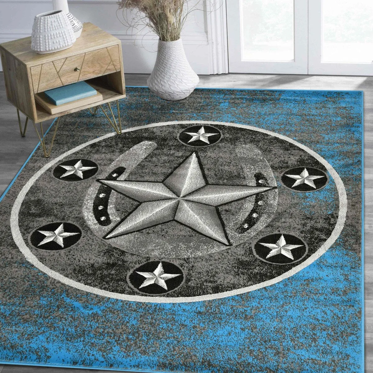 HR Texas Star. Cowboy Area Rug Texas Western Star Rustic