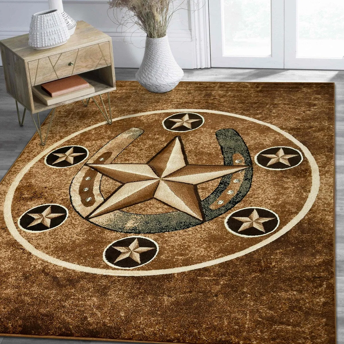 HR Texas Star. Cowboy Area Rug Texas Western Star Rustic