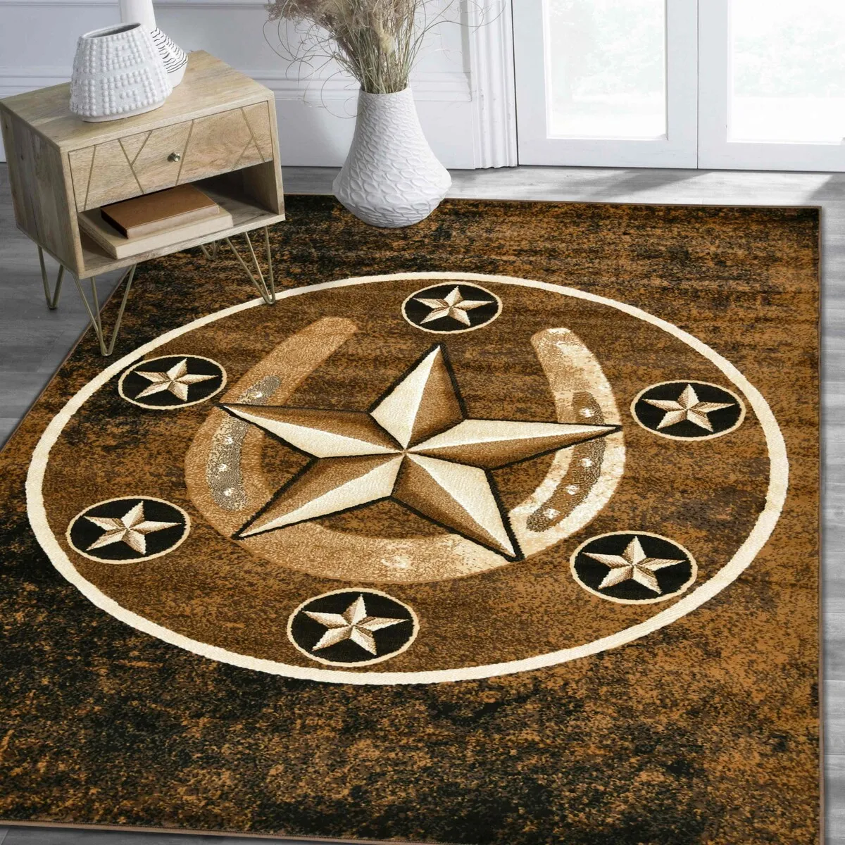 HR Texas Star. Cowboy Area Rug Texas Western Star Rustic