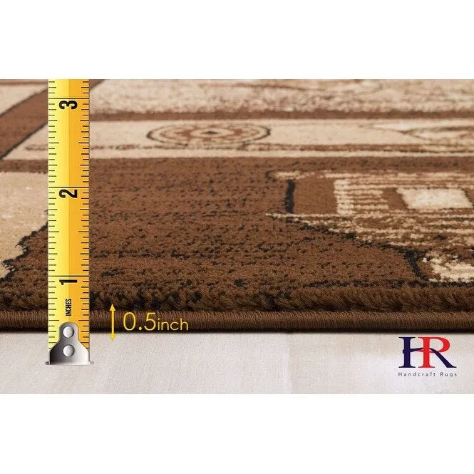 HR Wilderness Elegance: Geometric Cabin Area Rug with Abstract Moose. Kayak. Fishing Gear. and Big Fish Design