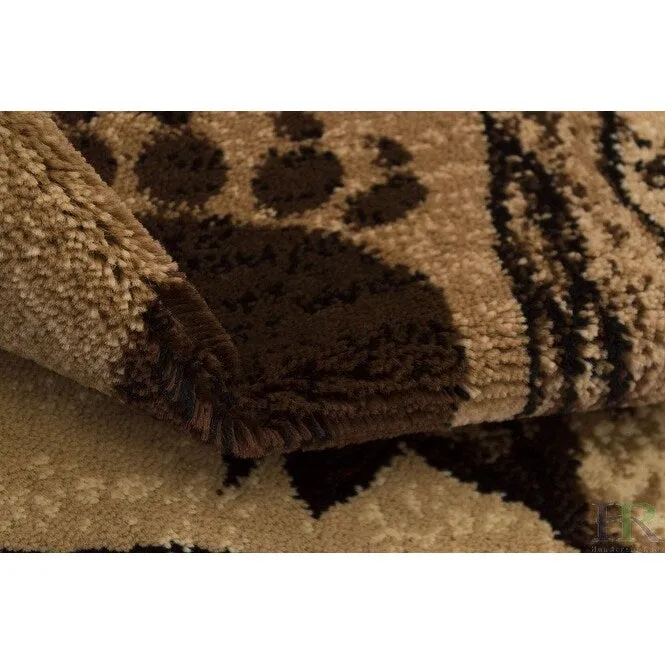 HR Wilderness Elegance: Geometric Cabin Area Rug with Abstract Moose. Kayak. Fishing Gear. and Big Fish Design