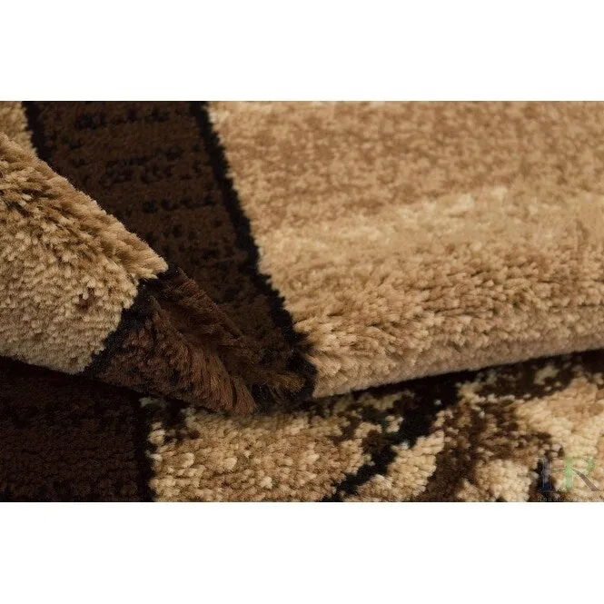 HR Wilderness Elegance: Geometric Cabin Area Rug with Abstract Moose. Kayak. Fishing Gear. and Big Fish Design