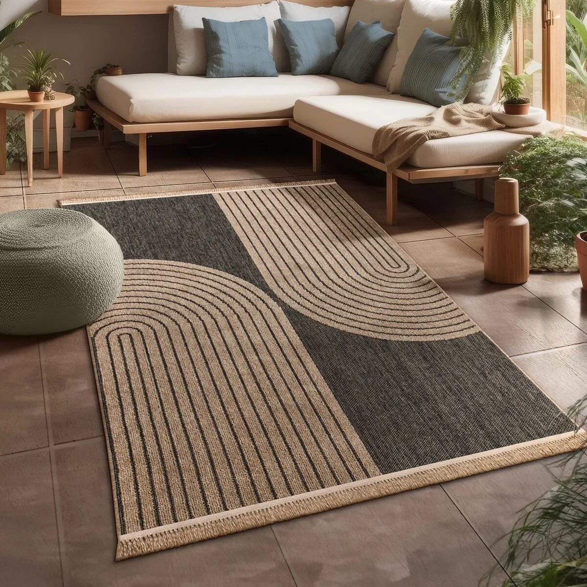 Indoor and Outdoor Rug Boho Look with Modern Curved Lines