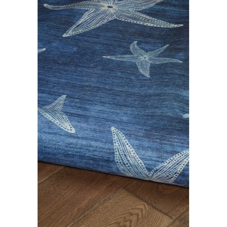 Indoor/Outdoor Water Resistant Miramar Navy & Gold Washable Area Rug - 2' x 3'