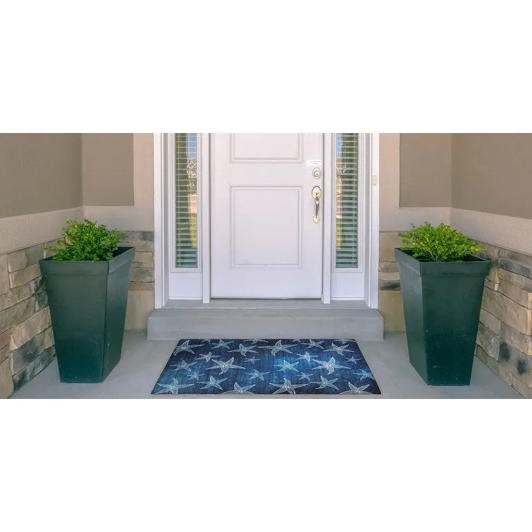 Indoor/Outdoor Water Resistant Miramar Navy & Gold Washable Area Rug - 2' x 3'