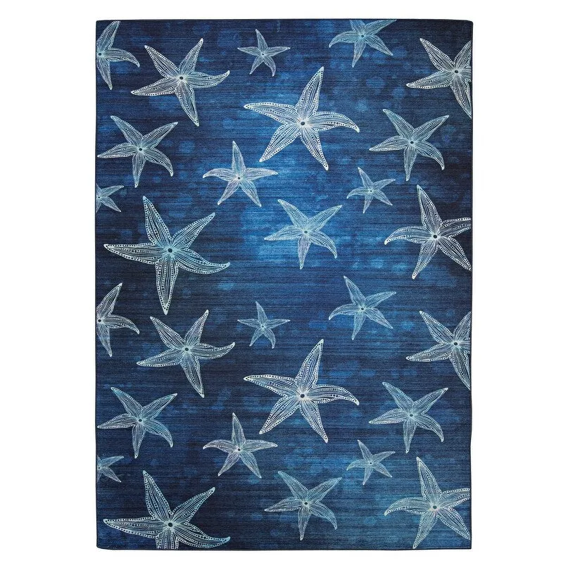 Indoor/Outdoor Water Resistant Miramar Navy & Gold Washable Area Rug - 2' x 3'