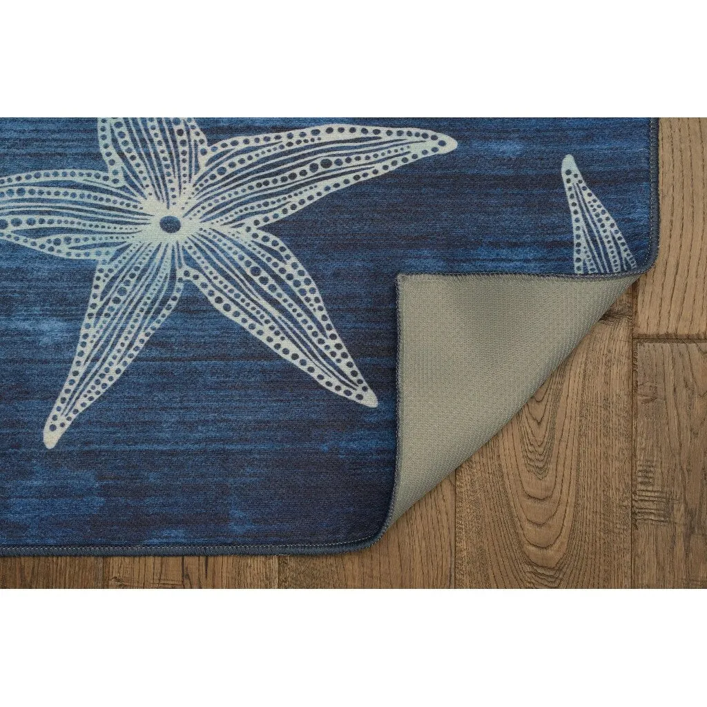 Indoor/Outdoor Water Resistant Miramar Navy & Gold Washable Area Rug - 2' x 3'