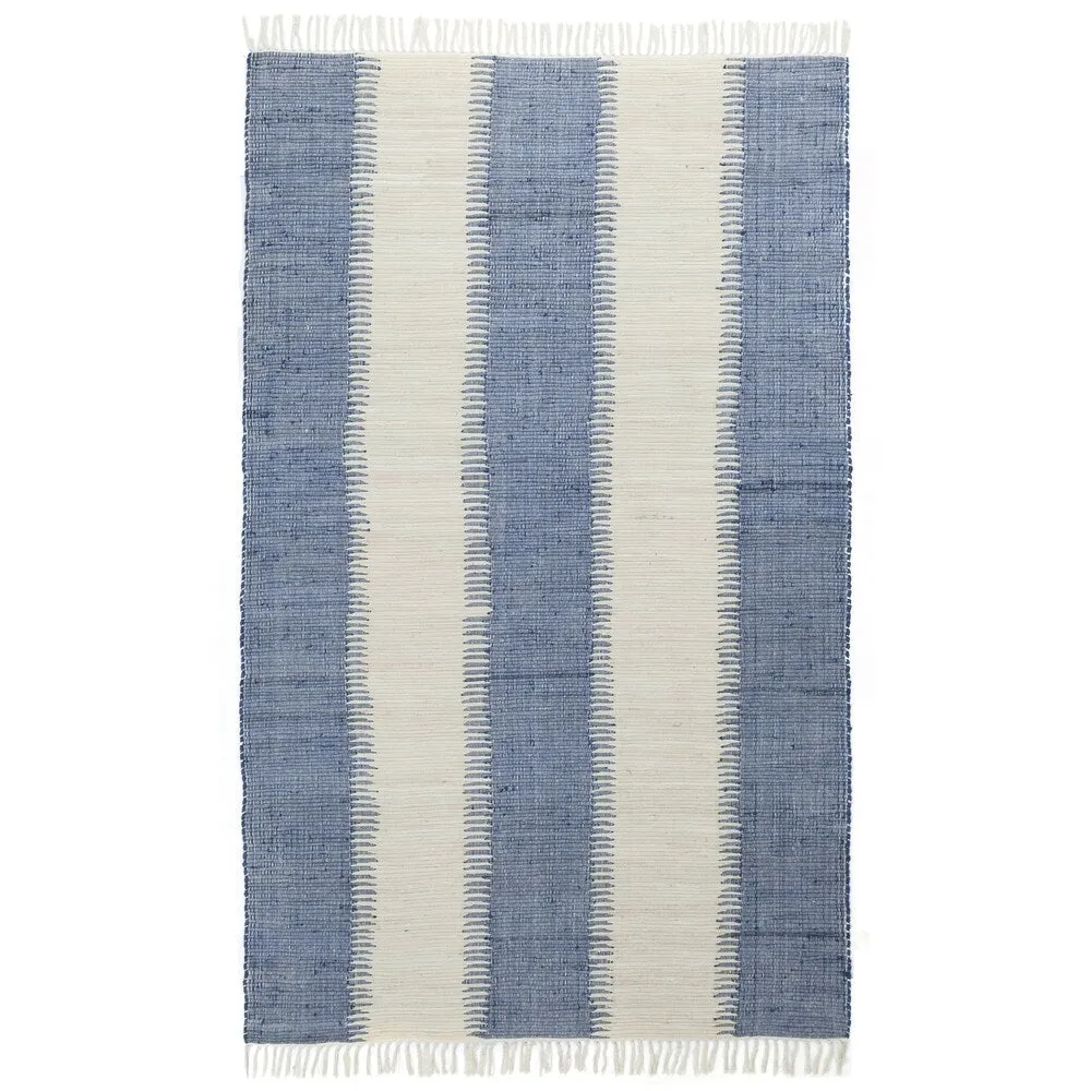 Jagged Blue Reversible Complex Cotton Chindi Rug