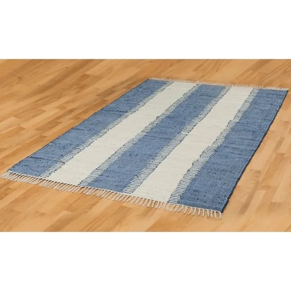Jagged Blue Reversible Complex Cotton Chindi Rug