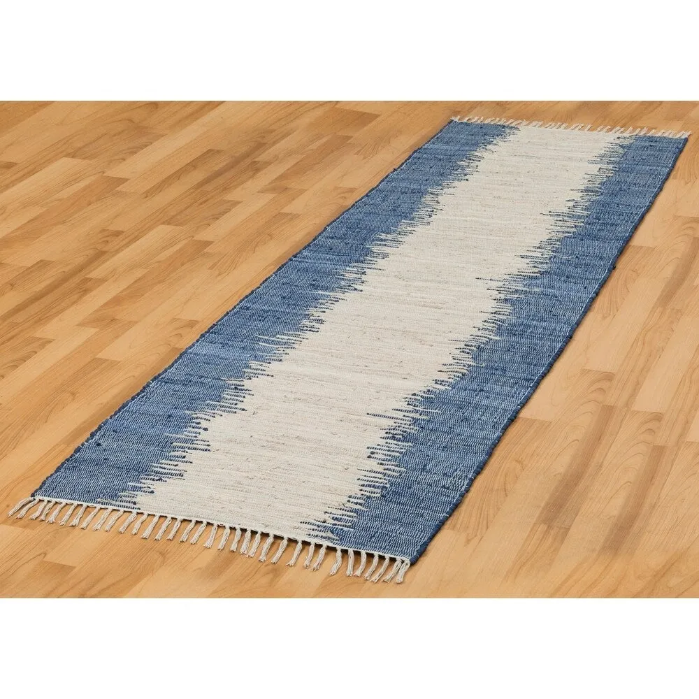 Jagged Blue Reversible Complex Cotton Chindi Rug