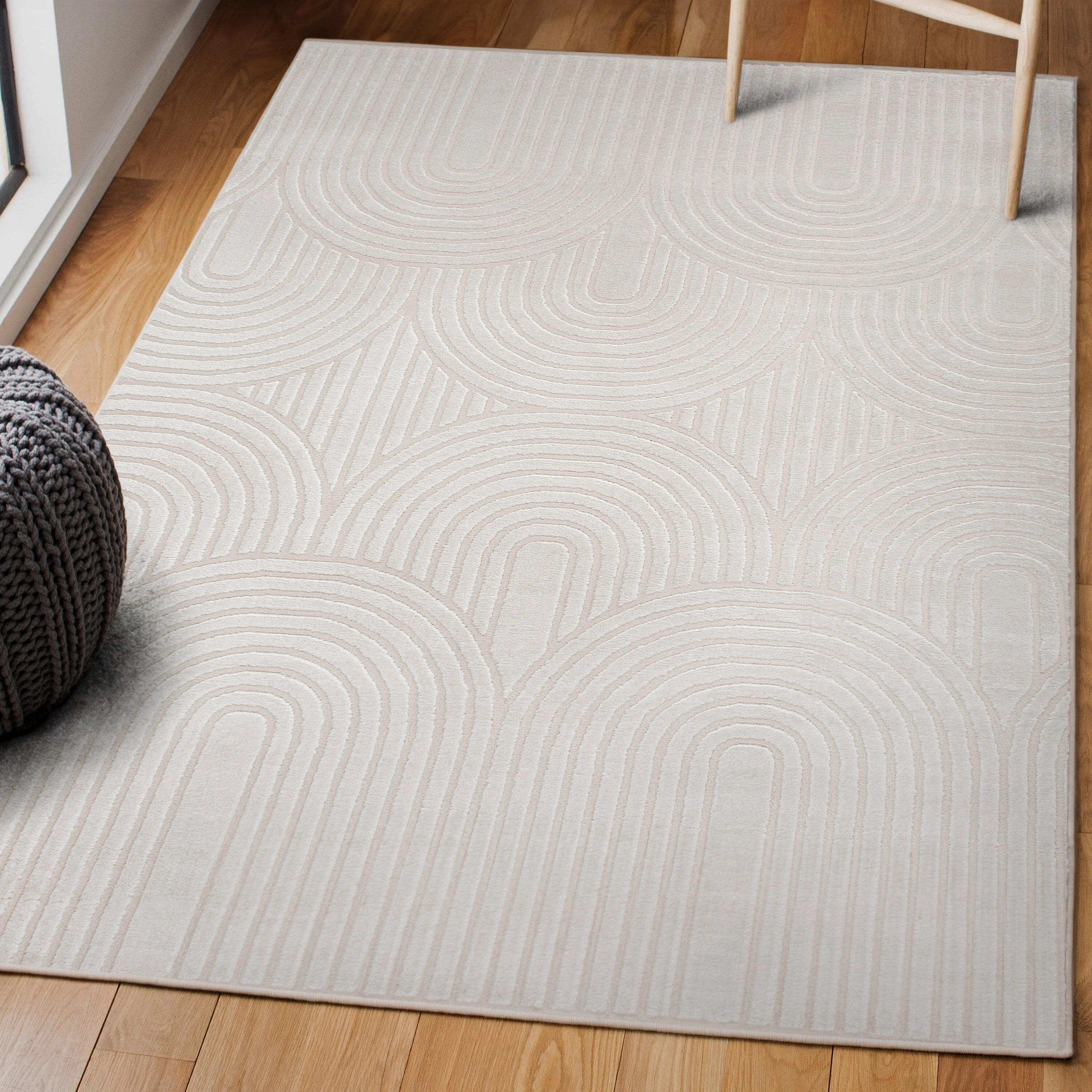 JONATHAN Y Aelius MidCentury Art Deco Striped Arches Two-Tone High-Low Area Rug