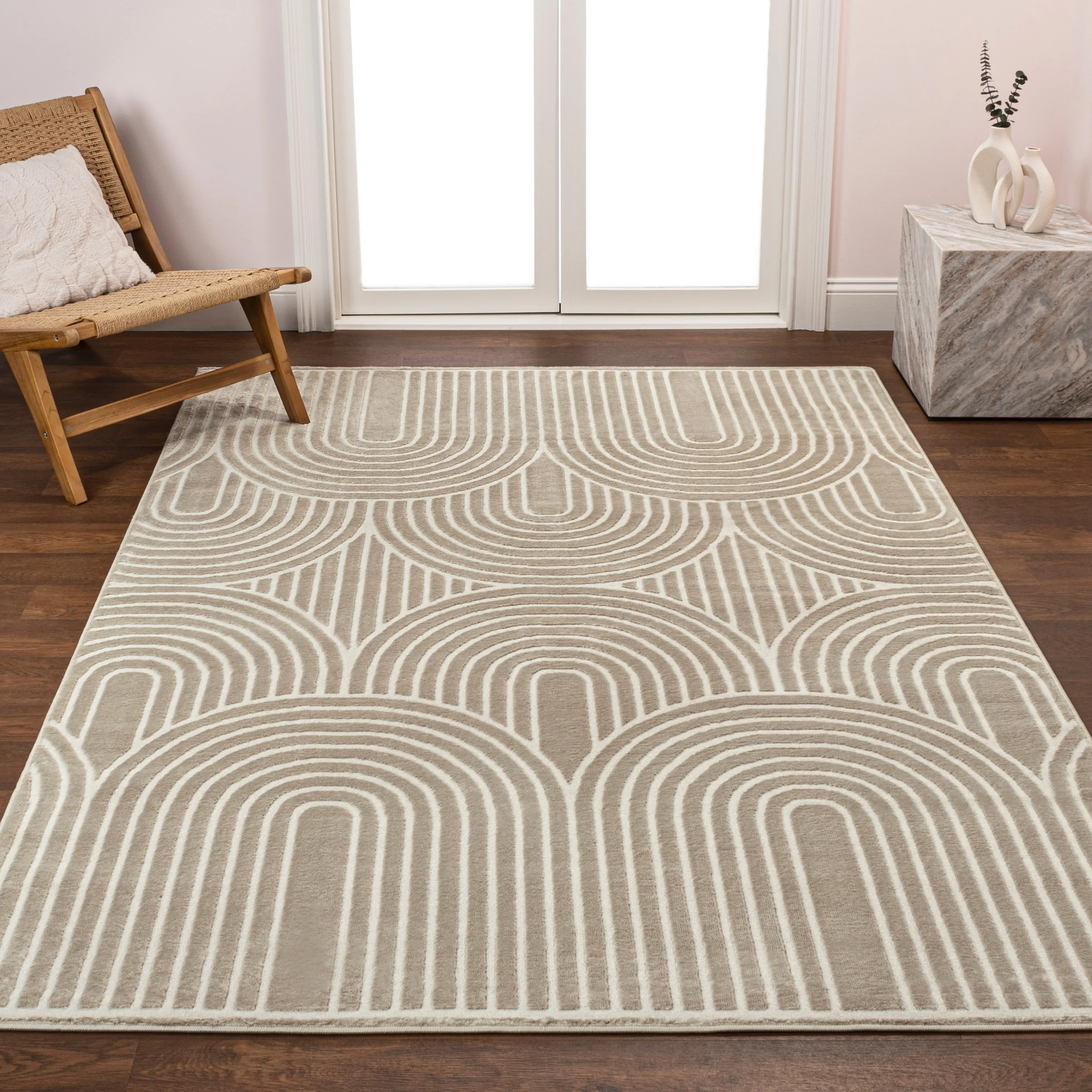 JONATHAN Y Aelius MidCentury Art Deco Striped Arches Two-Tone High-Low Area Rug