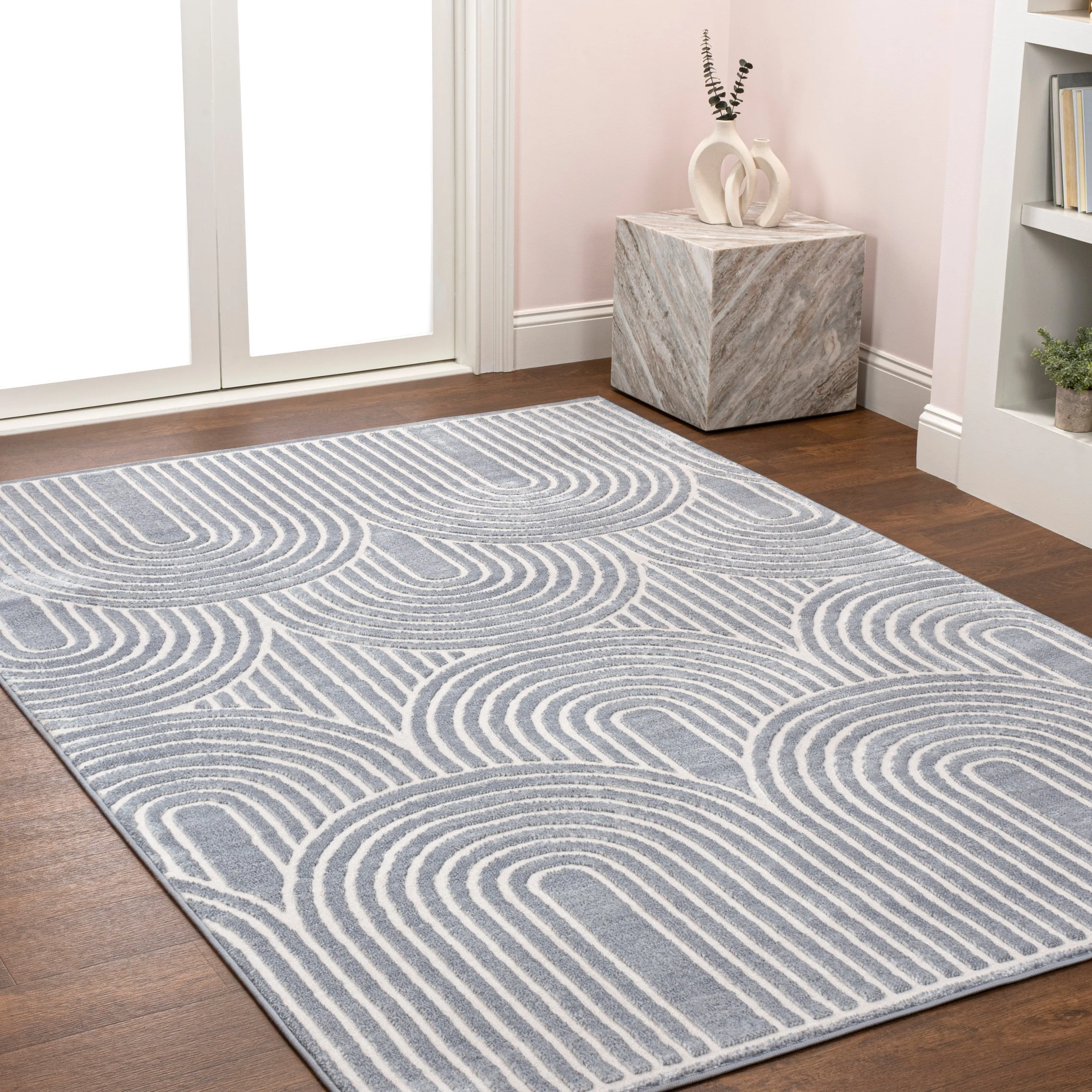 JONATHAN Y Aelius MidCentury Art Deco Striped Arches Two-Tone High-Low Area Rug