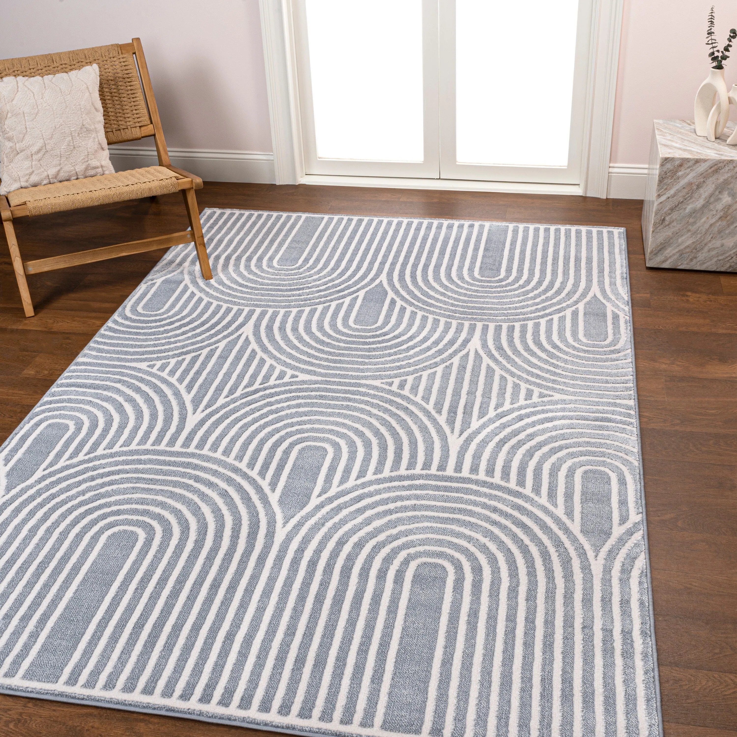 JONATHAN Y Aelius MidCentury Art Deco Striped Arches Two-Tone High-Low Area Rug