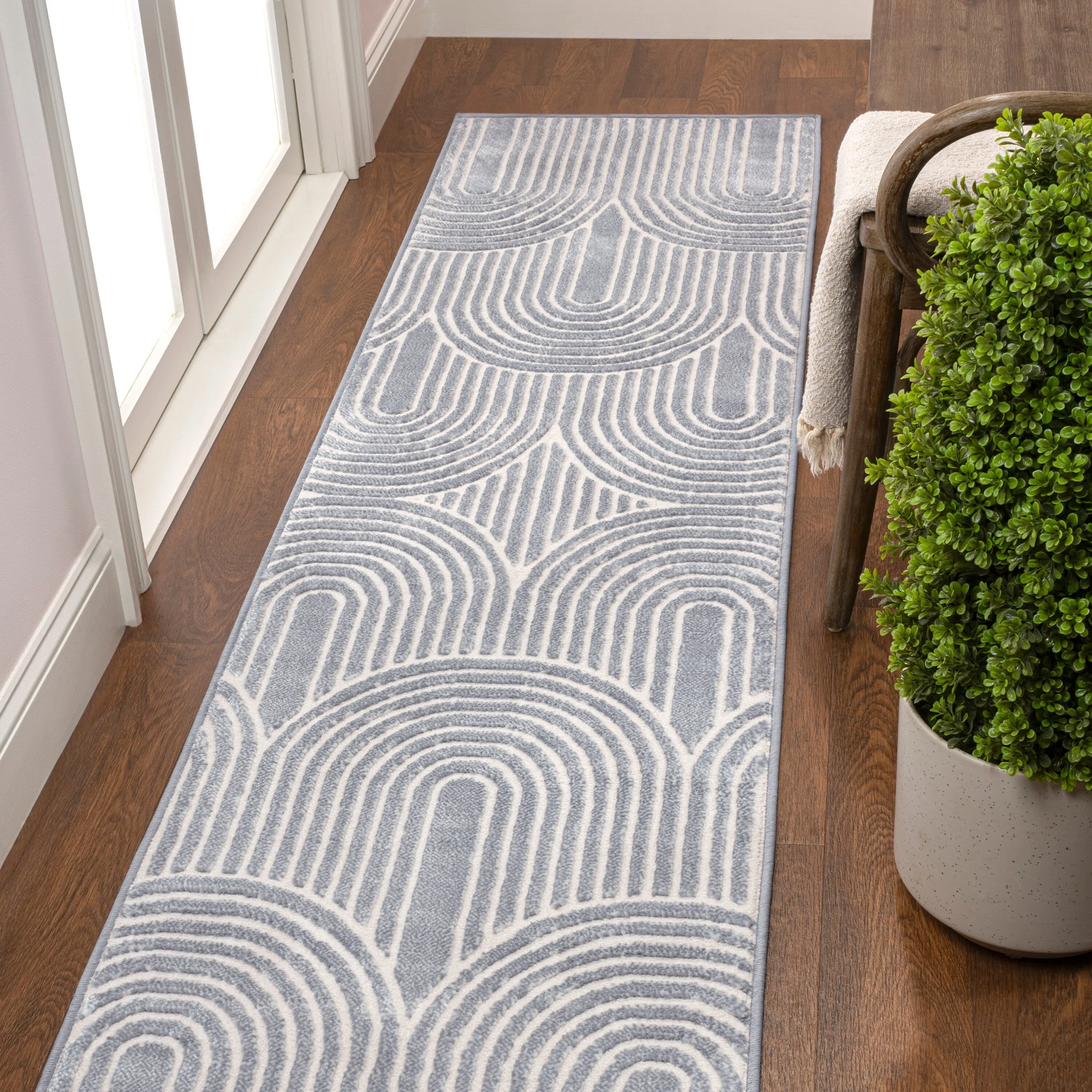 JONATHAN Y Aelius MidCentury Art Deco Striped Arches Two-Tone High-Low Area Rug