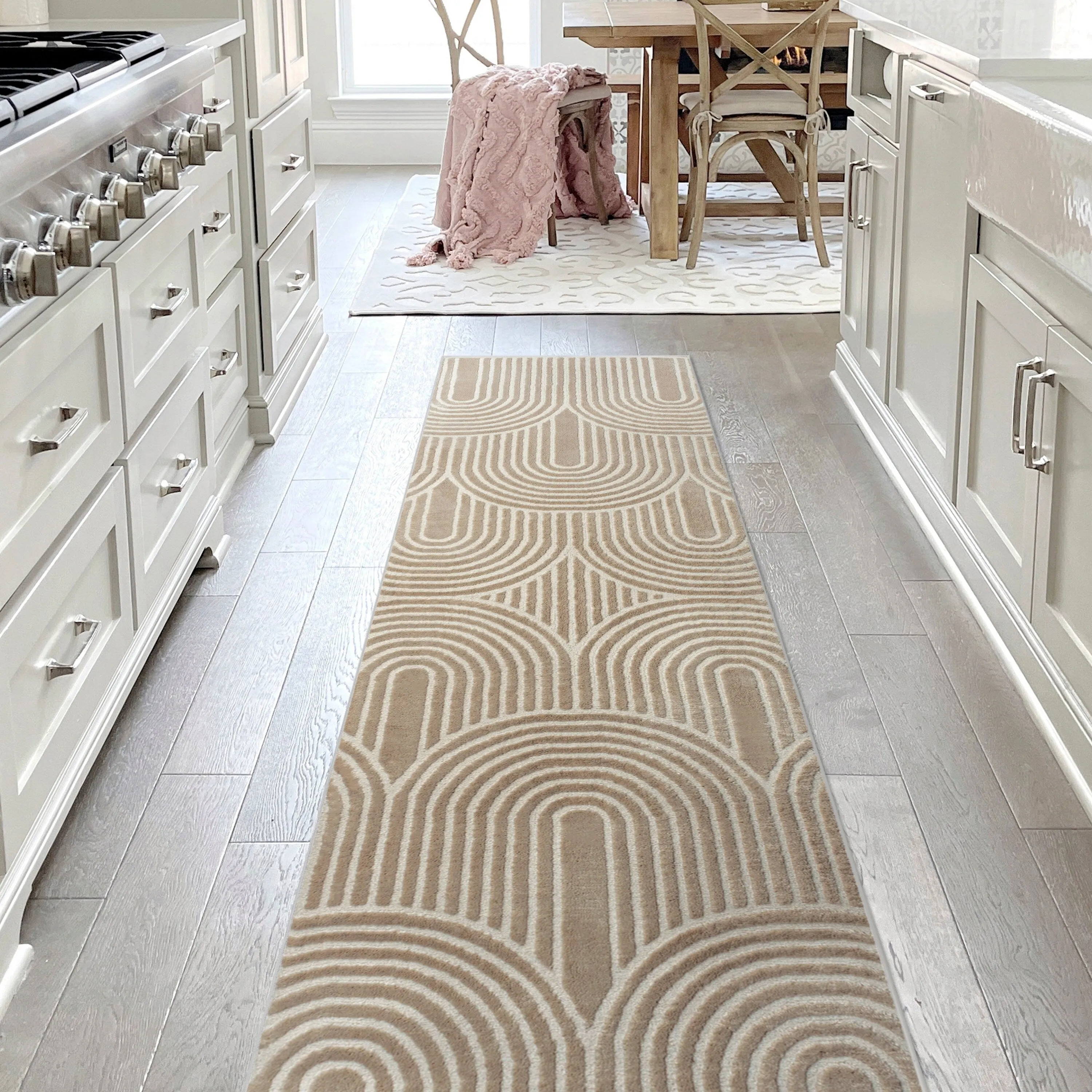 JONATHAN Y Aelius MidCentury Art Deco Striped Arches Two-Tone High-Low Area Rug