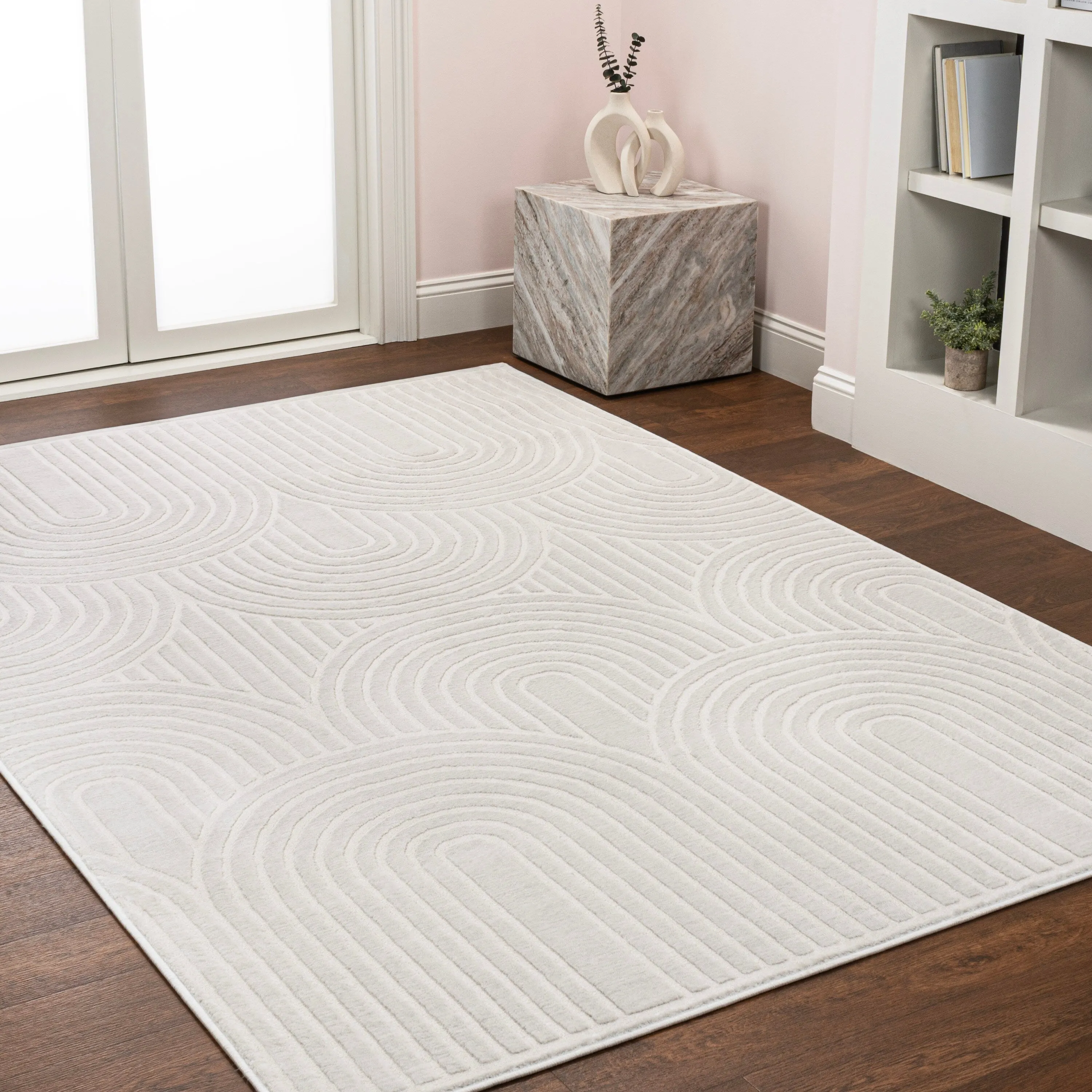 JONATHAN Y Aelius MidCentury Art Deco Striped Arches Two-Tone High-Low Area Rug