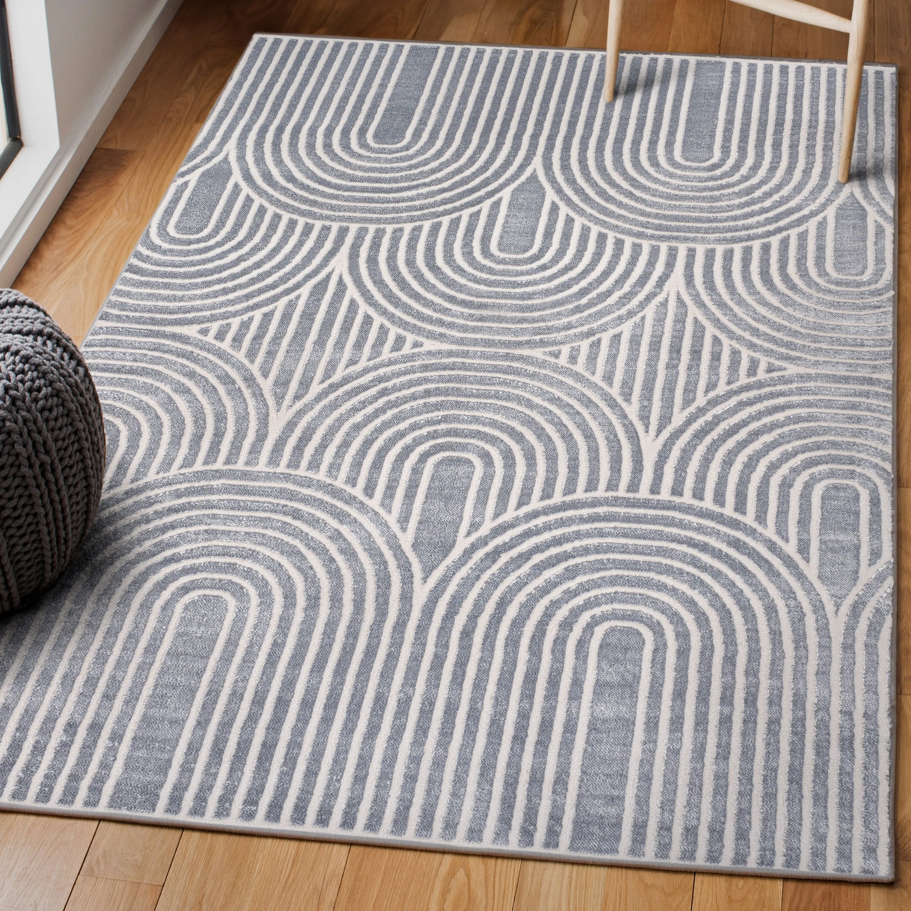 JONATHAN Y Aelius MidCentury Art Deco Striped Arches Two-Tone High-Low Area Rug