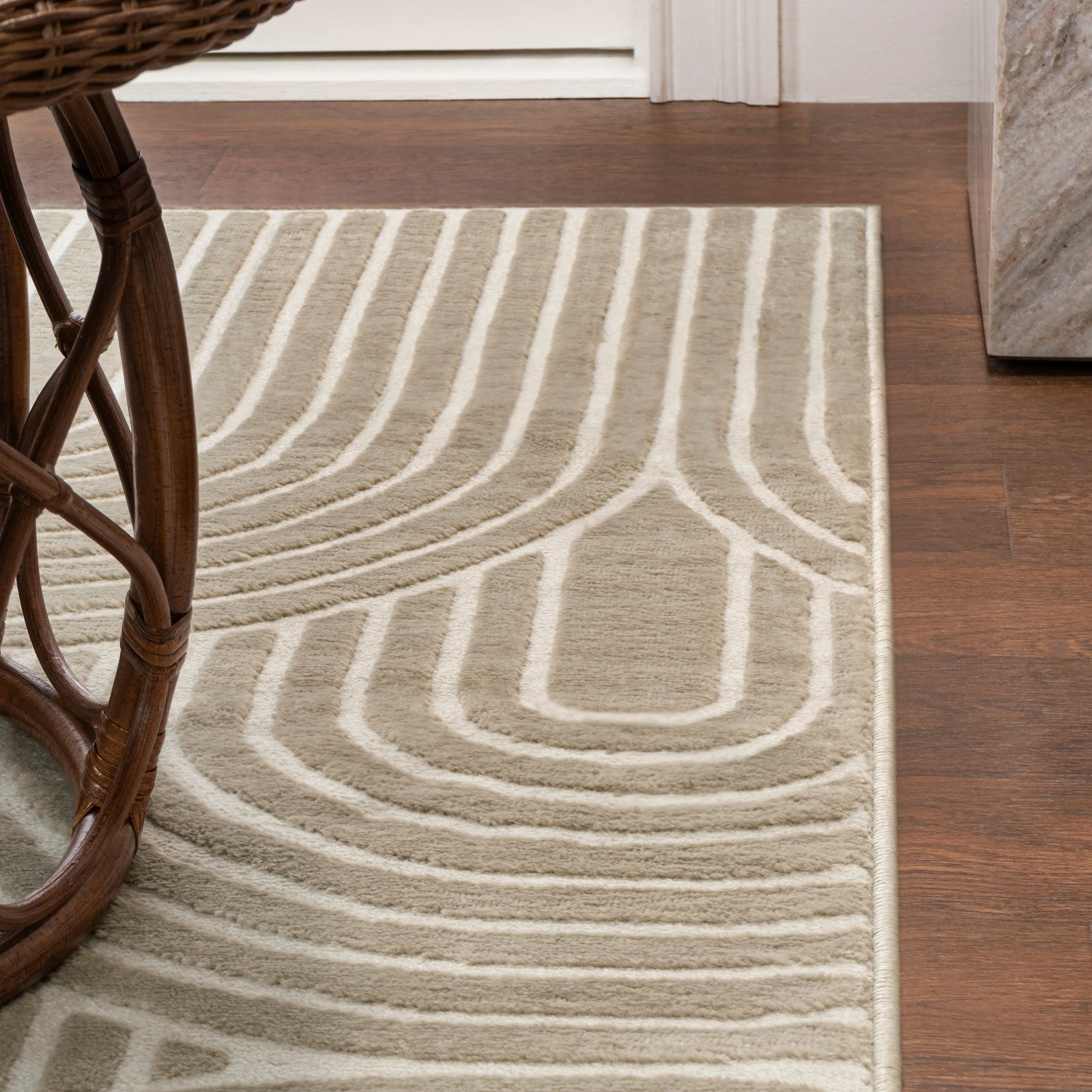 JONATHAN Y Aelius MidCentury Art Deco Striped Arches Two-Tone High-Low Area Rug