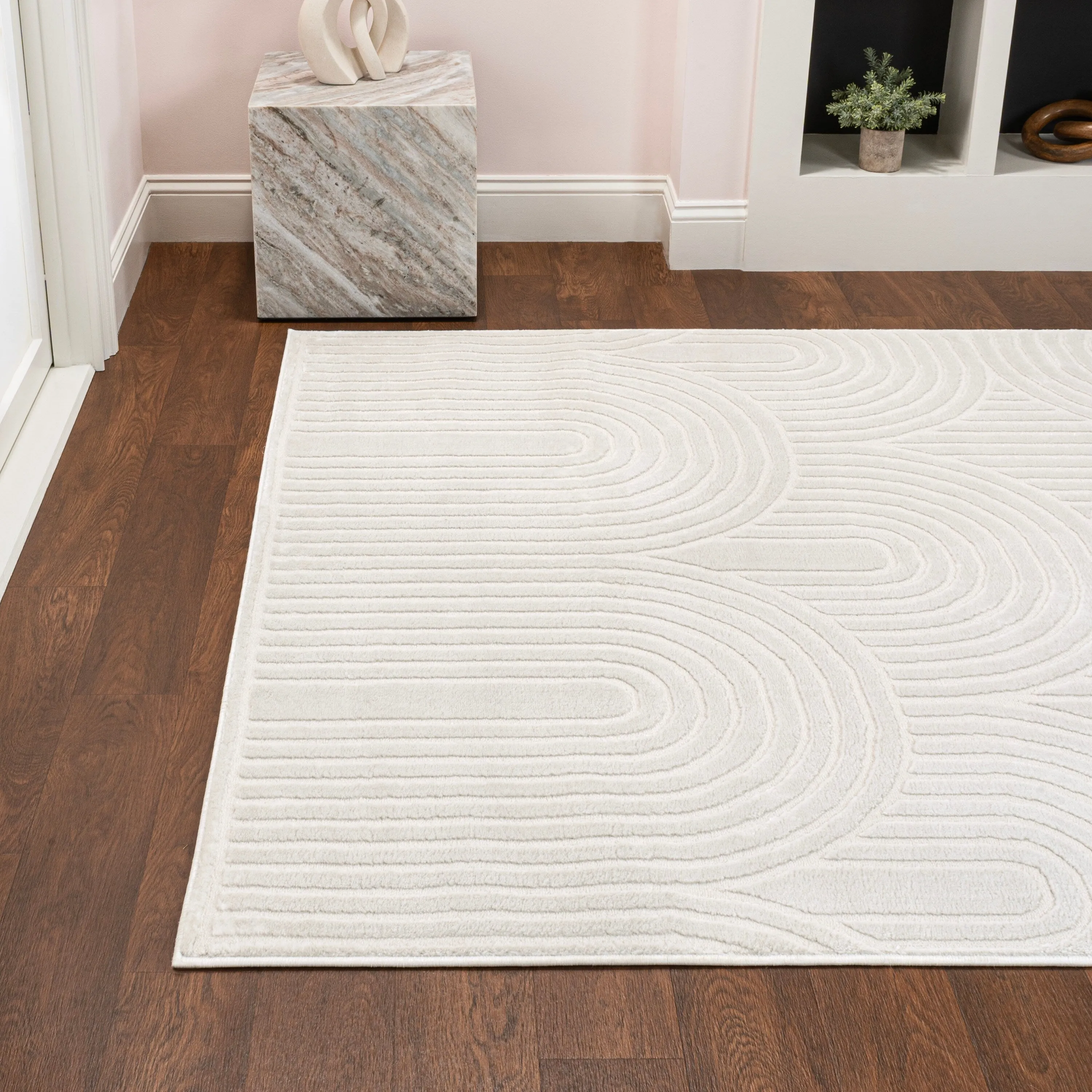 JONATHAN Y Aelius MidCentury Art Deco Striped Arches Two-Tone High-Low Area Rug