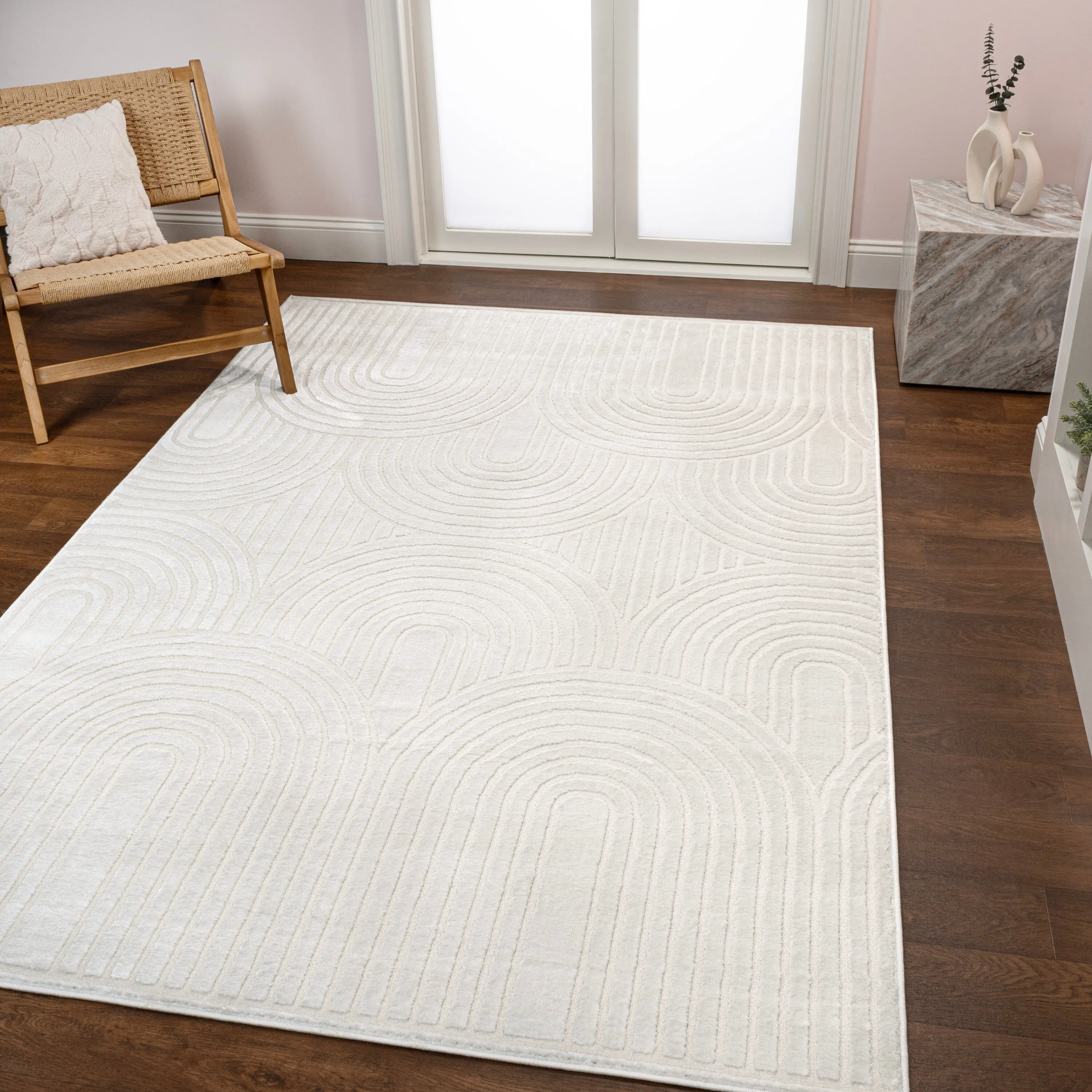 JONATHAN Y Aelius MidCentury Art Deco Striped Arches Two-Tone High-Low Area Rug
