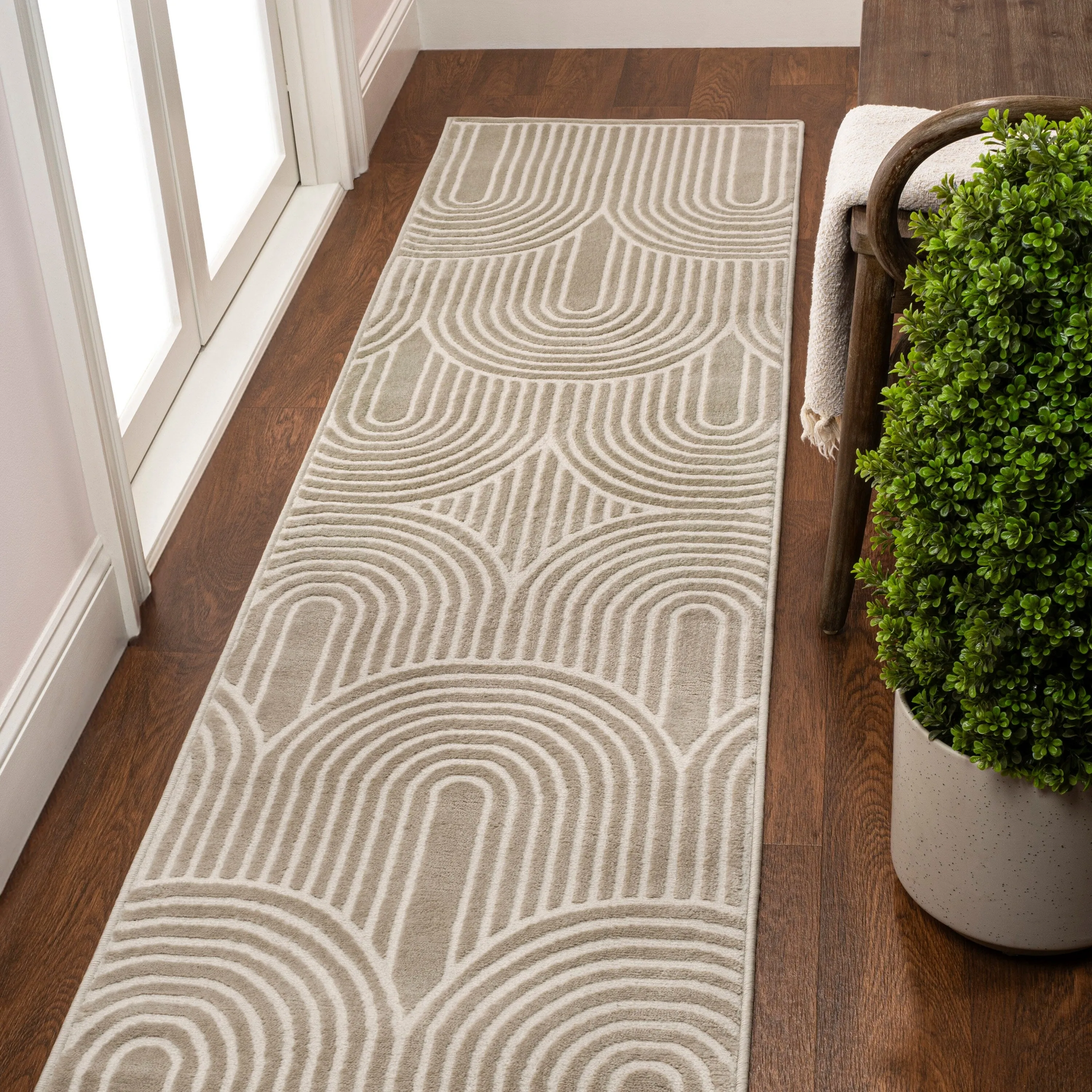 JONATHAN Y Aelius MidCentury Art Deco Striped Arches Two-Tone High-Low Area Rug
